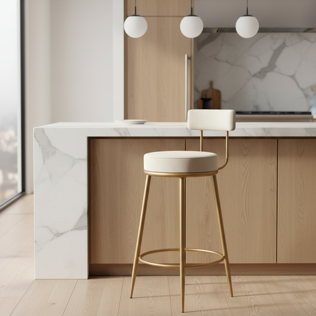 Nutech Decor Velvet Counter Height Bar Stool with Padded Backrest with Black & Gold Legs | Kitchen & Bar Seating