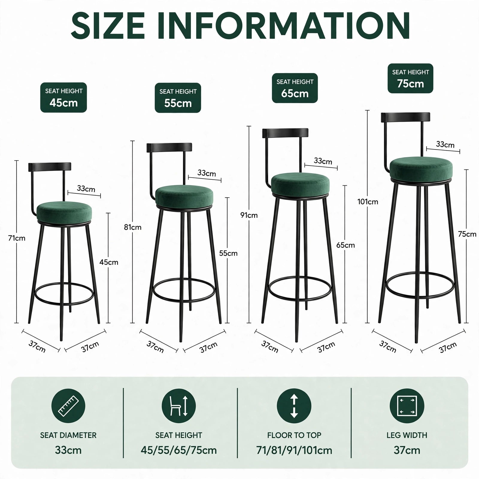 Nutech Decor Velvet Counter Height Bar Stool with Solid Backrest with Black & Gold Legs | Kitchen & Bar Seating