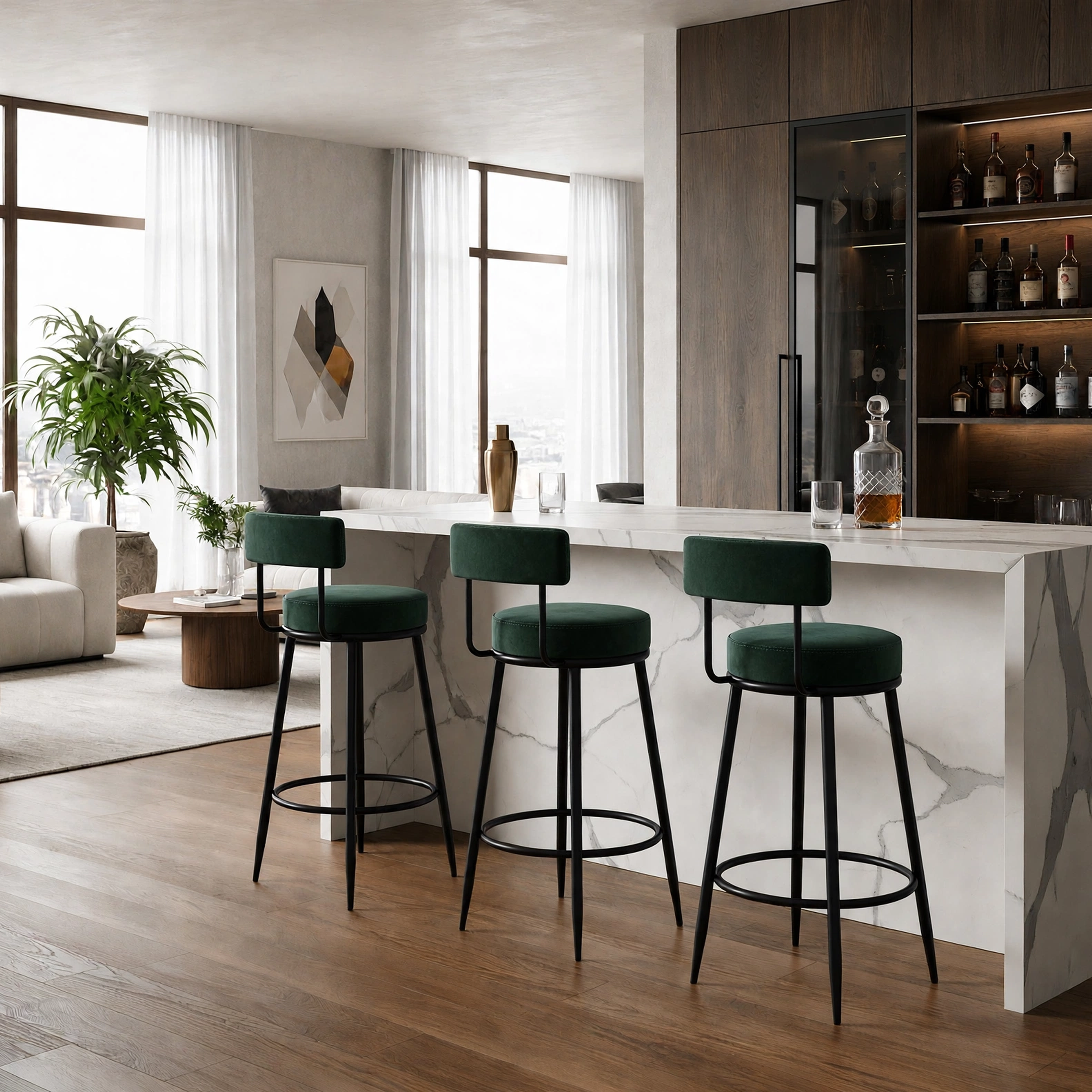 Nutech Decor Velvet Counter Height Bar Stool with Padded Backrest with Black & Gold Legs | Kitchen & Bar Seating