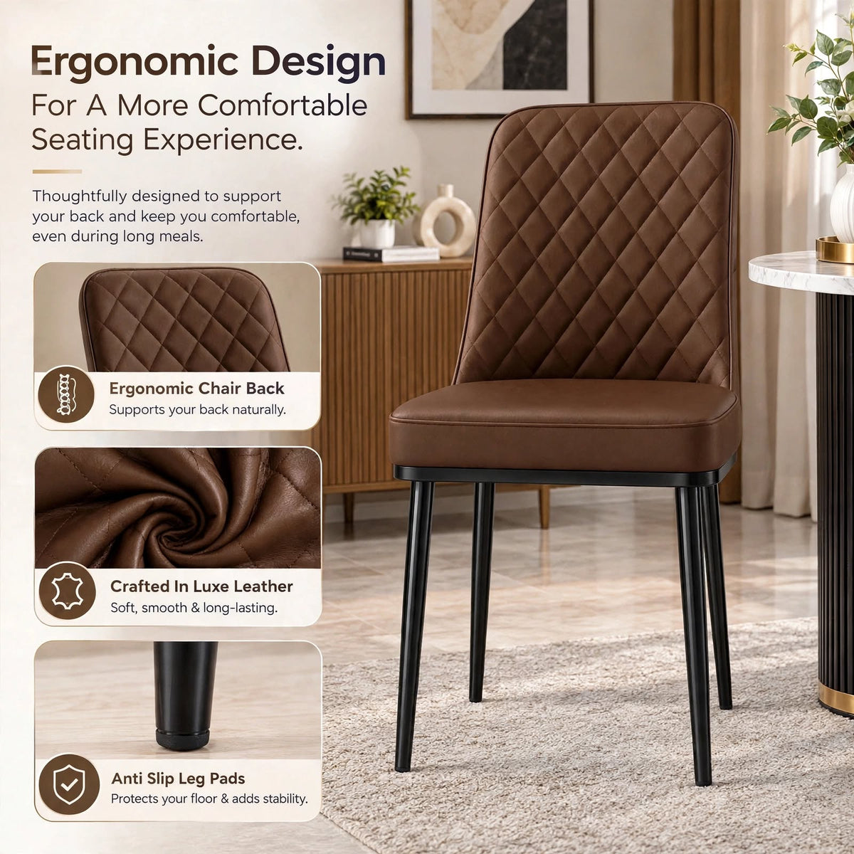 Nutech Impex Modern Quilted Dining Chair | Elegant Multipurpose Seating for Home & Dining