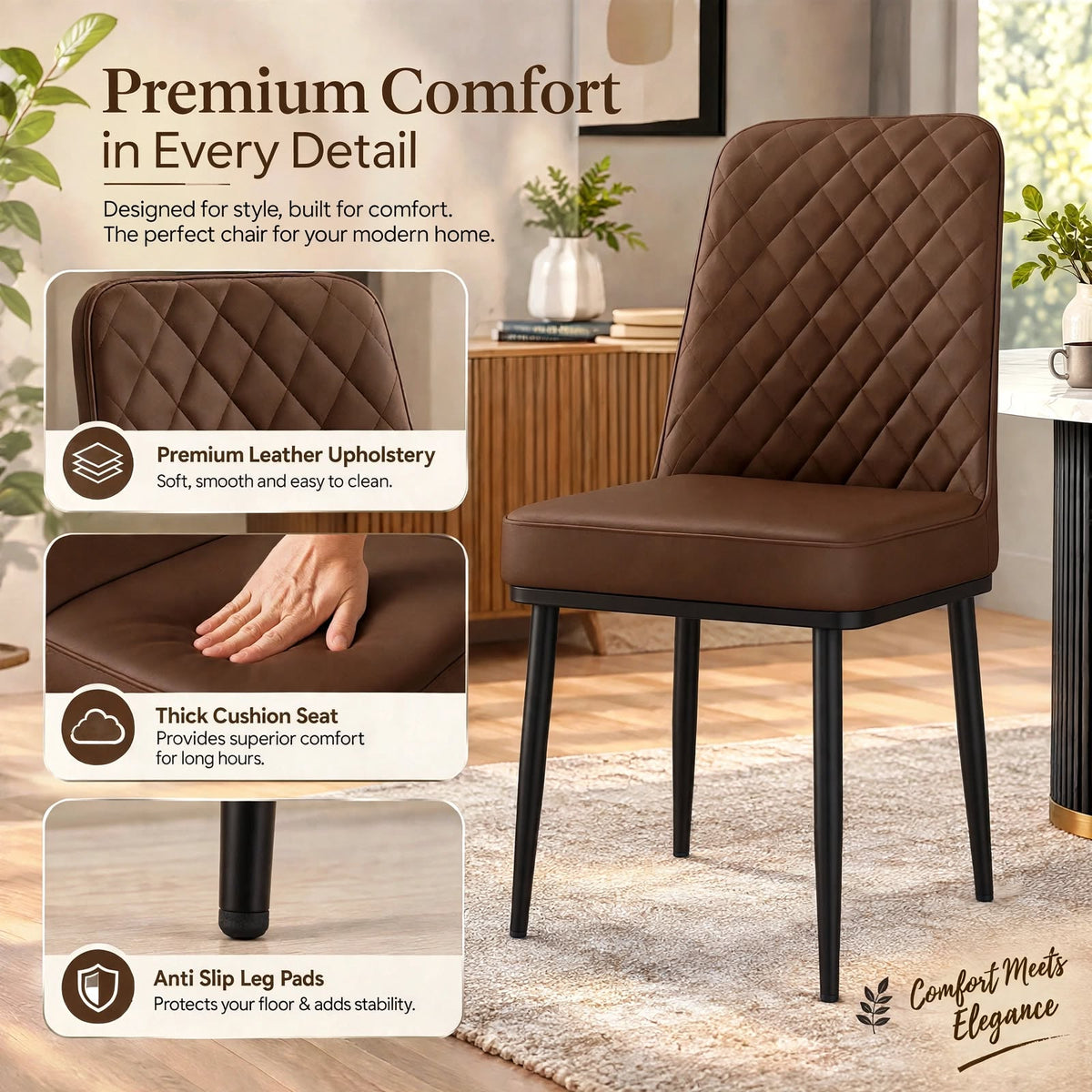 Nutech Impex Modern Quilted Dining Chair | Elegant Multipurpose Seating for Home & Dining