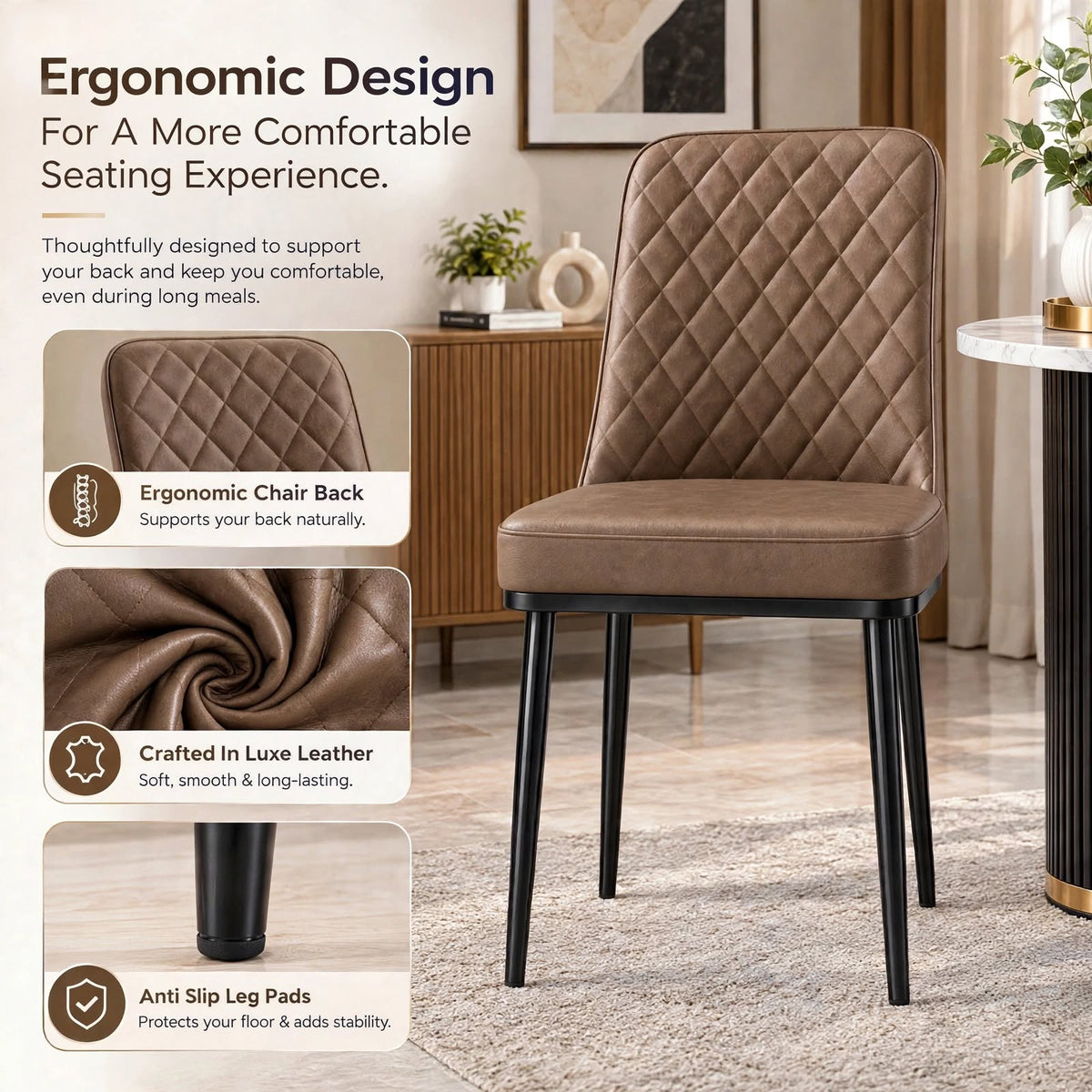 Nutech Impex Modern Quilted Dining Chair | Elegant Multipurpose Seating for Home & Dining