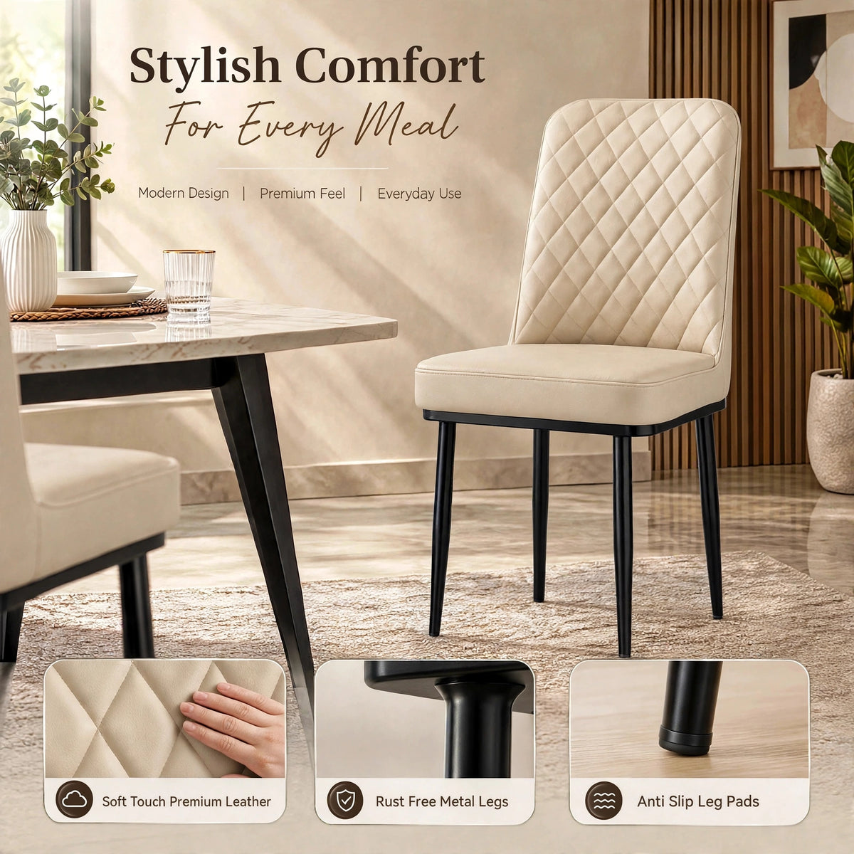 Nutech Impex Modern Quilted Dining Chair | Elegant Multipurpose Seating for Home & Dining