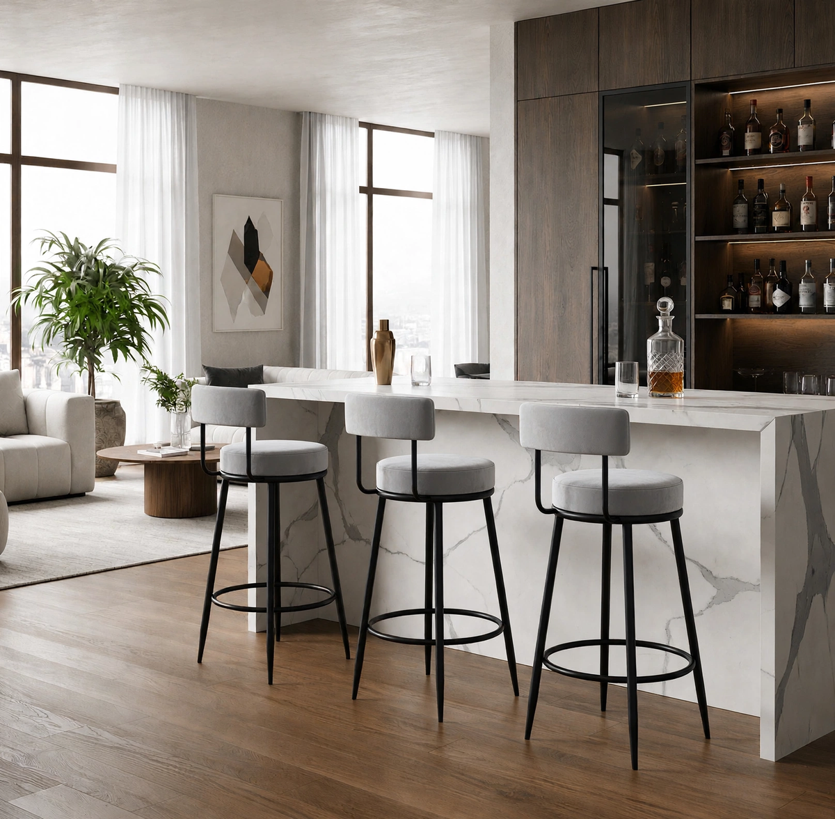 Nutech Decor Velvet Counter Height Bar Stool with Padded Backrest with Black & Gold Legs | Kitchen & Bar Seating