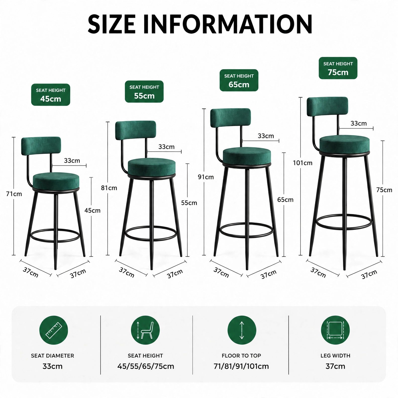 Nutech Decor Velvet Counter Height Bar Stool with Padded Backrest with Black & Gold Legs | Kitchen & Bar Seating