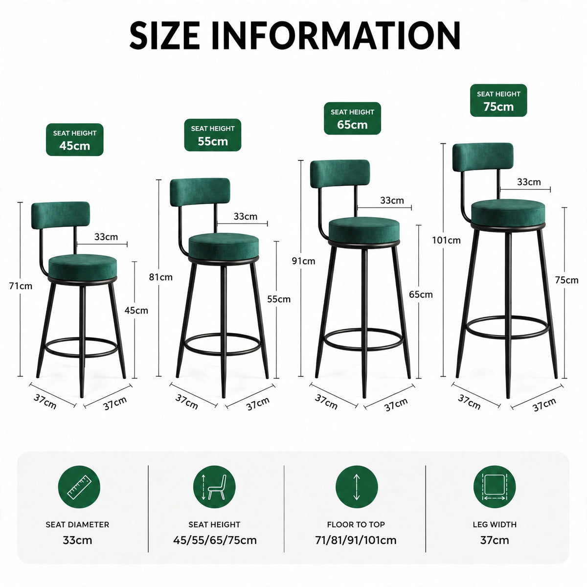 Nutech Decor Velvet Counter Height Bar Stool with Padded Backrest with Black & Gold Legs | Kitchen & Bar Seating