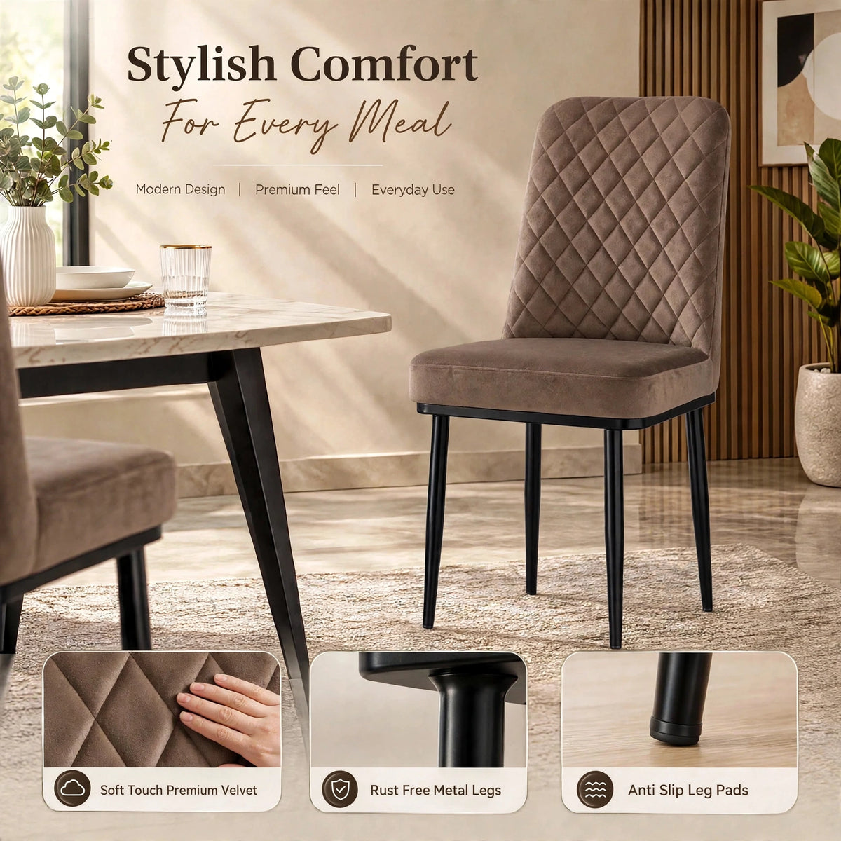 Nutech Impex Modern Quilted Dining Chair | Elegant Multipurpose Seating for Home & Dining