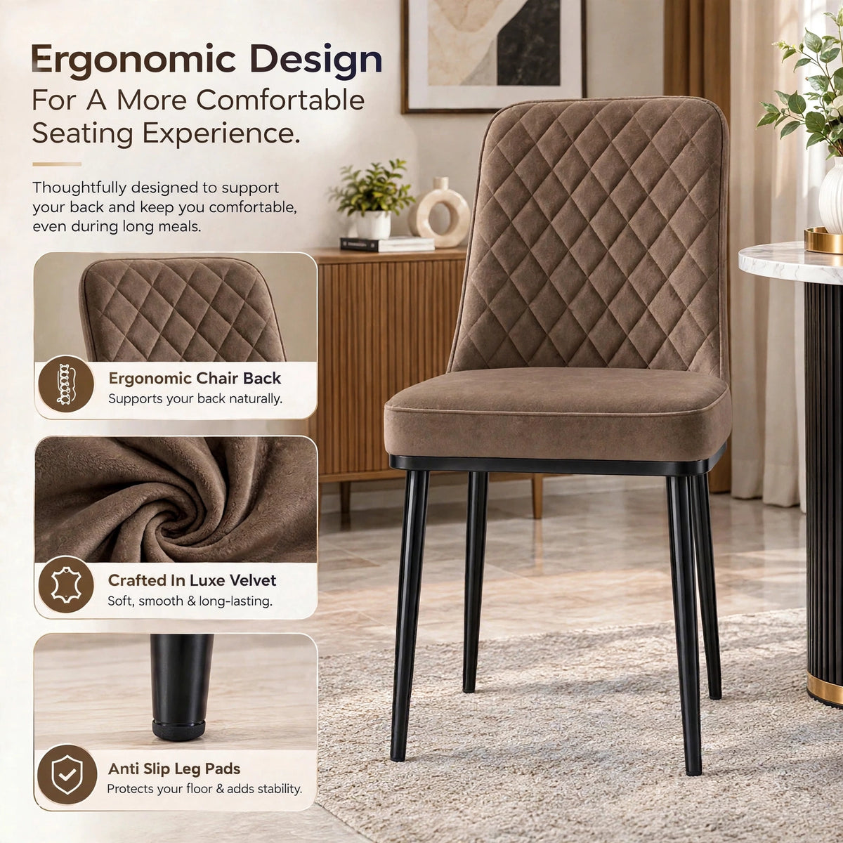 Nutech Impex Modern Quilted Dining Chair | Elegant Multipurpose Seating for Home & Dining