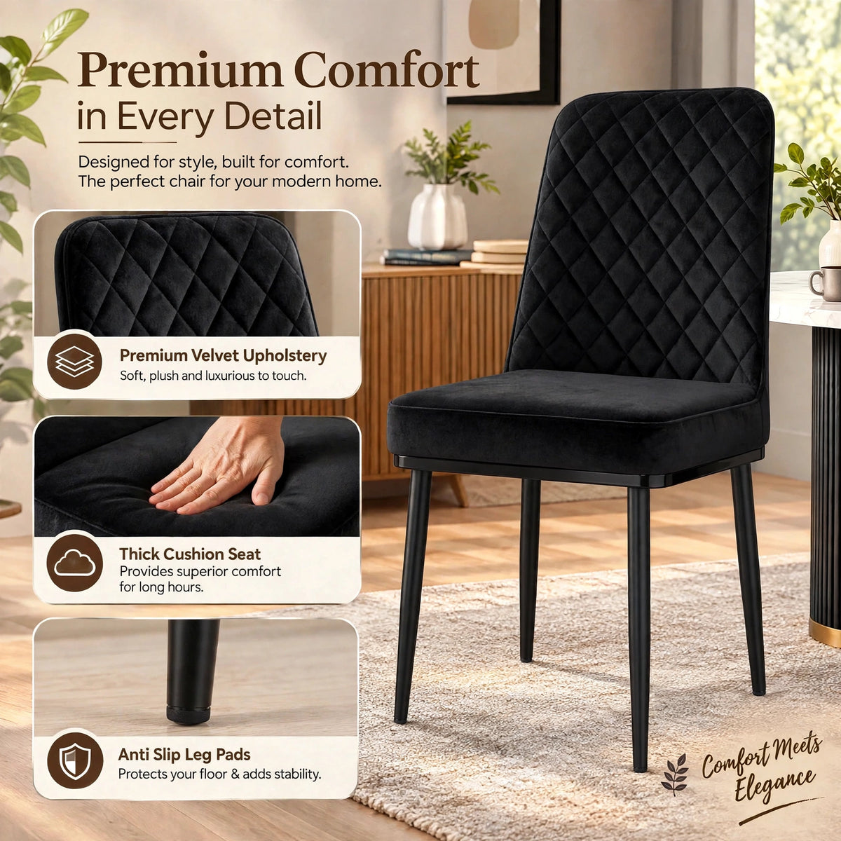 Nutech Impex Modern Quilted Dining Chair | Elegant Multipurpose Seating for Home & Dining