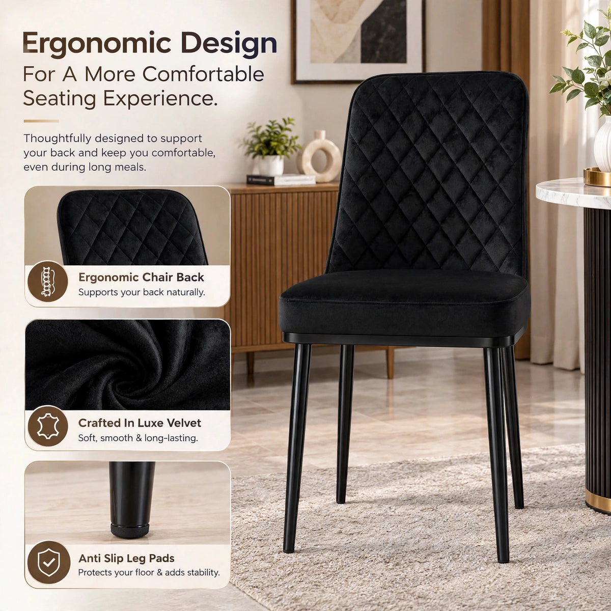 Nutech Impex Modern Quilted Dining Chair | Elegant Multipurpose Seating for Home & Dining