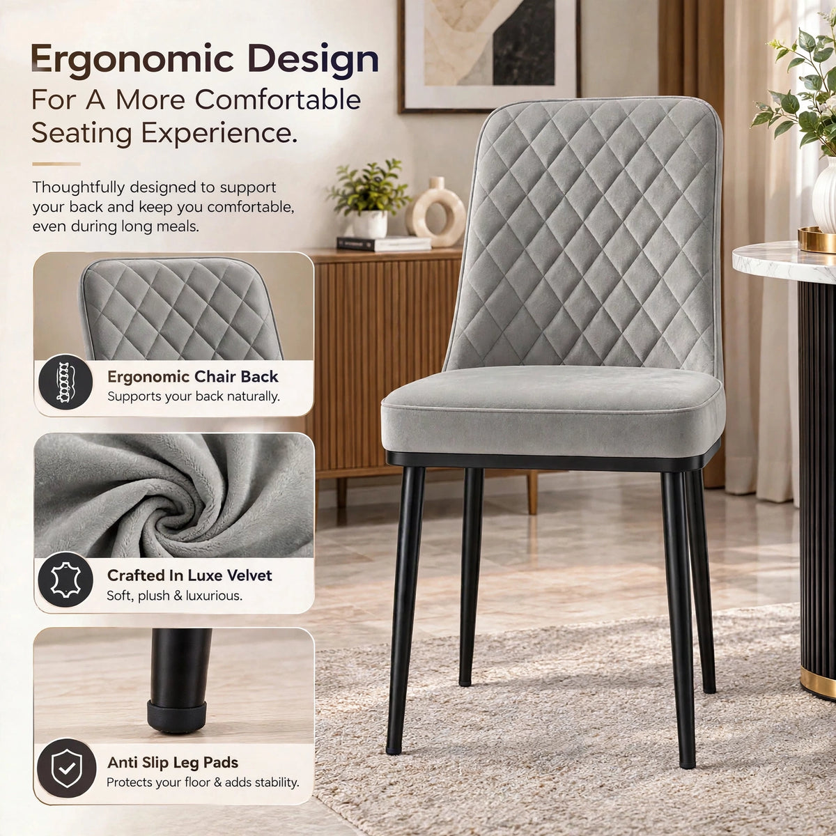 Nutech Impex Modern Quilted Dining Chair | Elegant Multipurpose Seating for Home & Dining