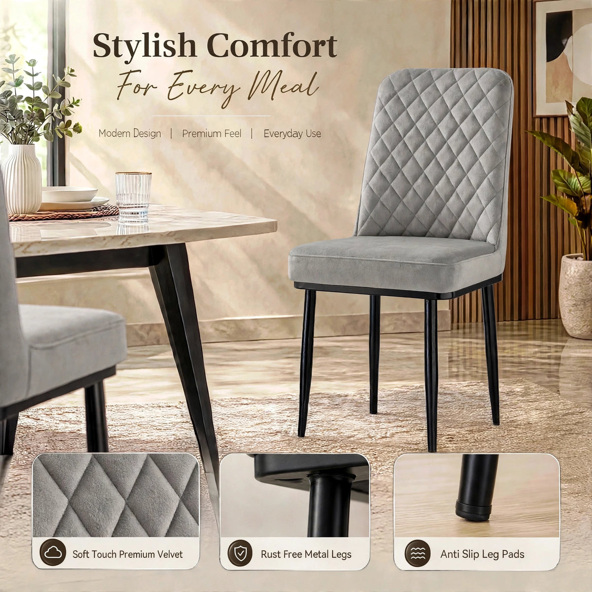 Nutech Impex Modern Quilted Dining Chair | Elegant Multipurpose Seating for Home & Dining