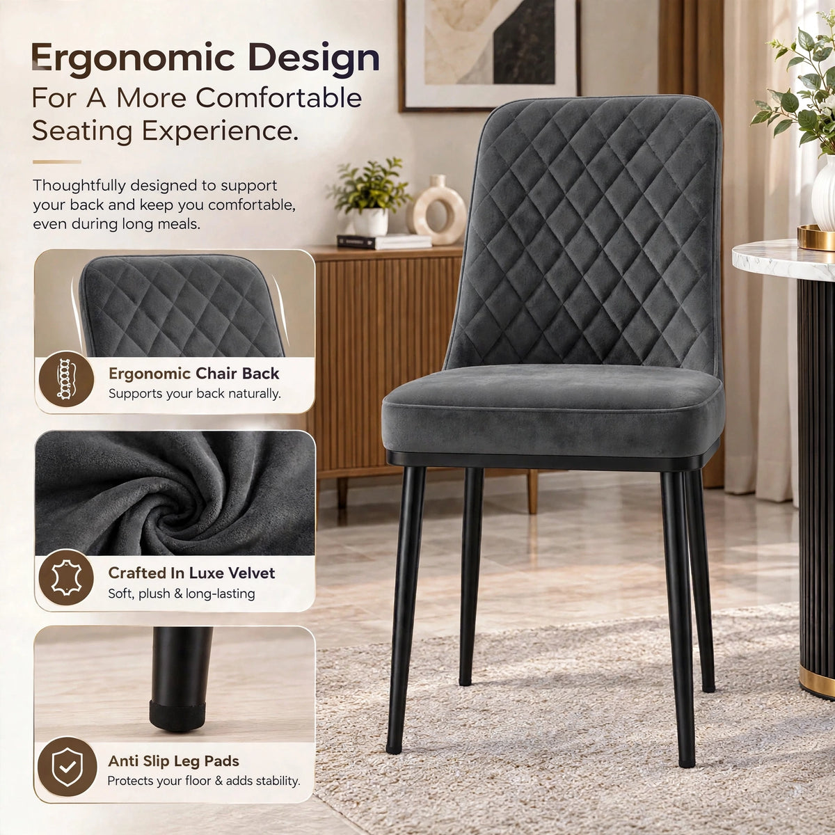 Nutech Impex Modern Quilted Dining Chair | Elegant Multipurpose Seating for Home & Dining