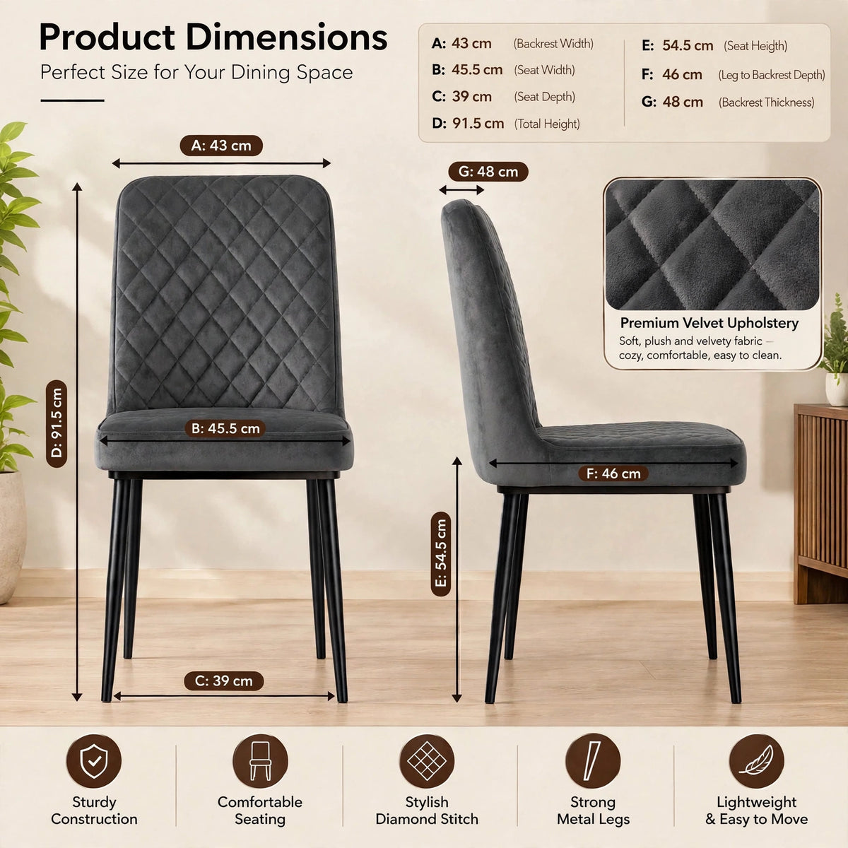 Nutech Impex Modern Quilted Dining Chair | Elegant Multipurpose Seating for Home & Dining