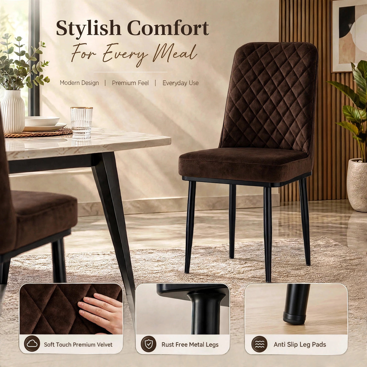Nutech Impex Modern Quilted Dining Chair | Elegant Multipurpose Seating for Home & Dining