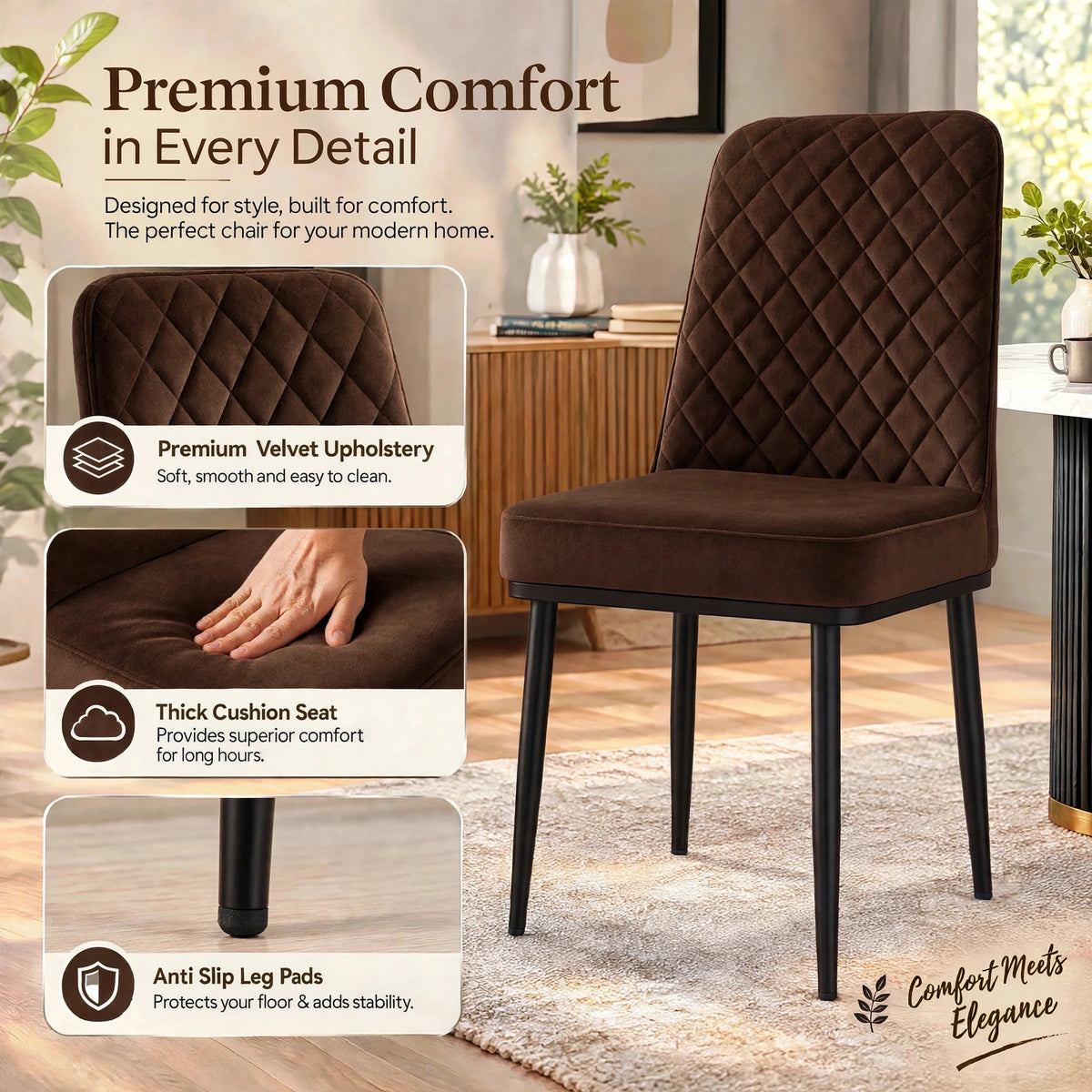 Nutech Impex Modern Quilted Dining Chair | Elegant Multipurpose Seating for Home & Dining