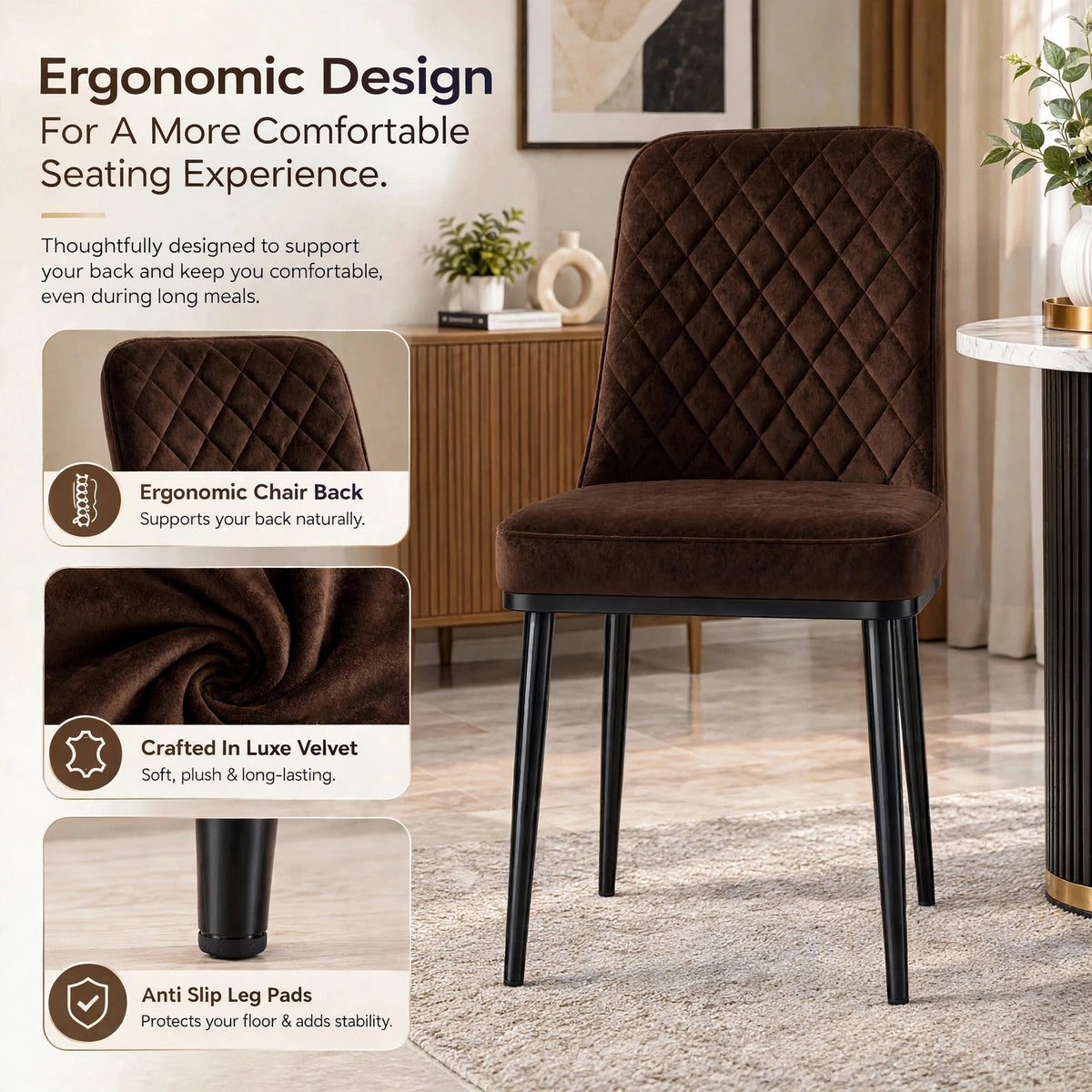 Nutech Impex Modern Quilted Dining Chair | Elegant Multipurpose Seating for Home & Dining