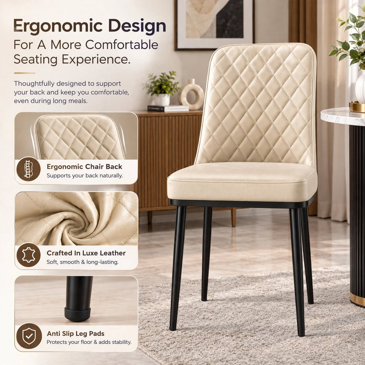 Nutech Impex Modern Quilted Dining Chair | Elegant Multipurpose Seating for Home & Dining