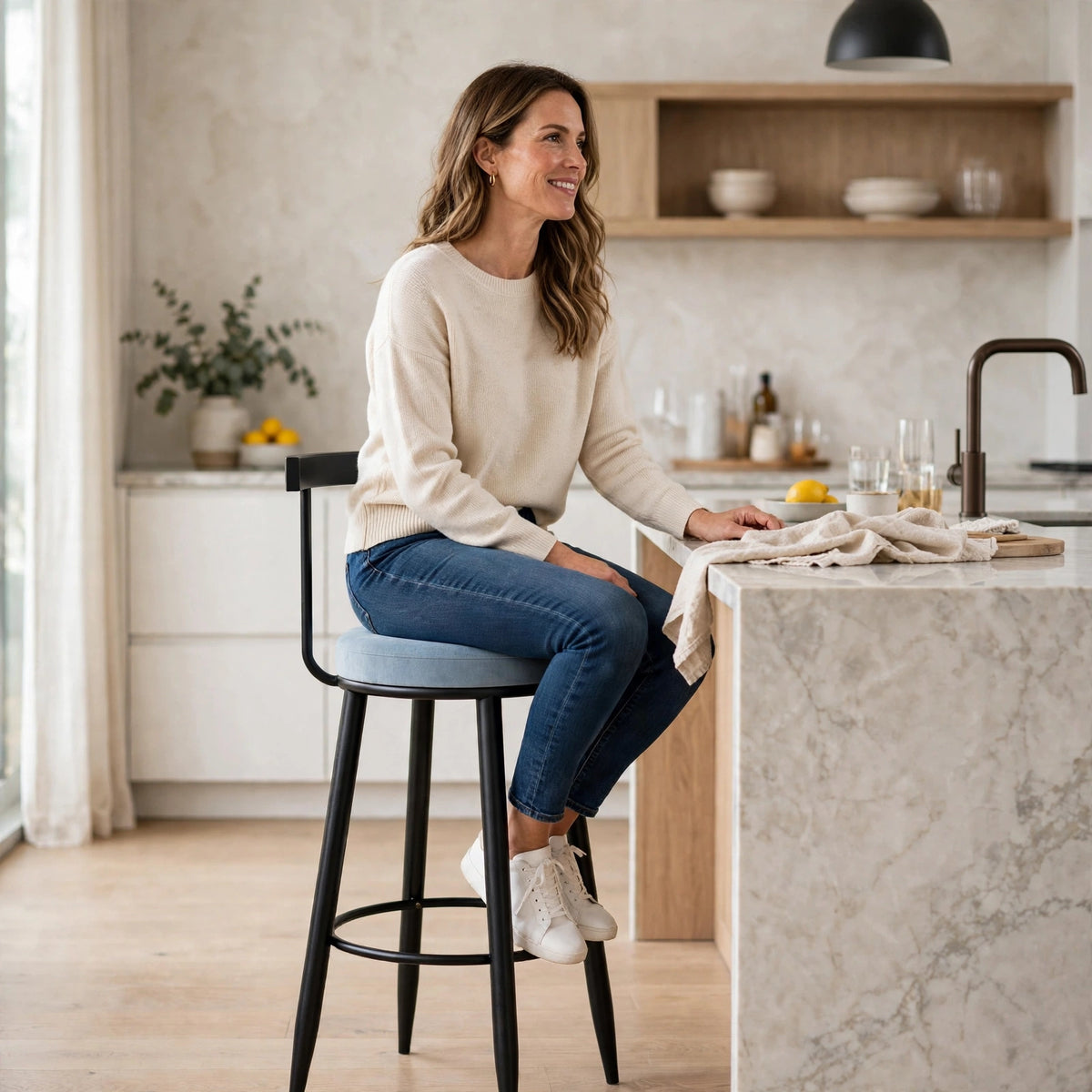 Nutech Decor Velvet Counter Height Bar Stool with Solid Backrest with Black & Gold Legs | Kitchen & Bar Seating