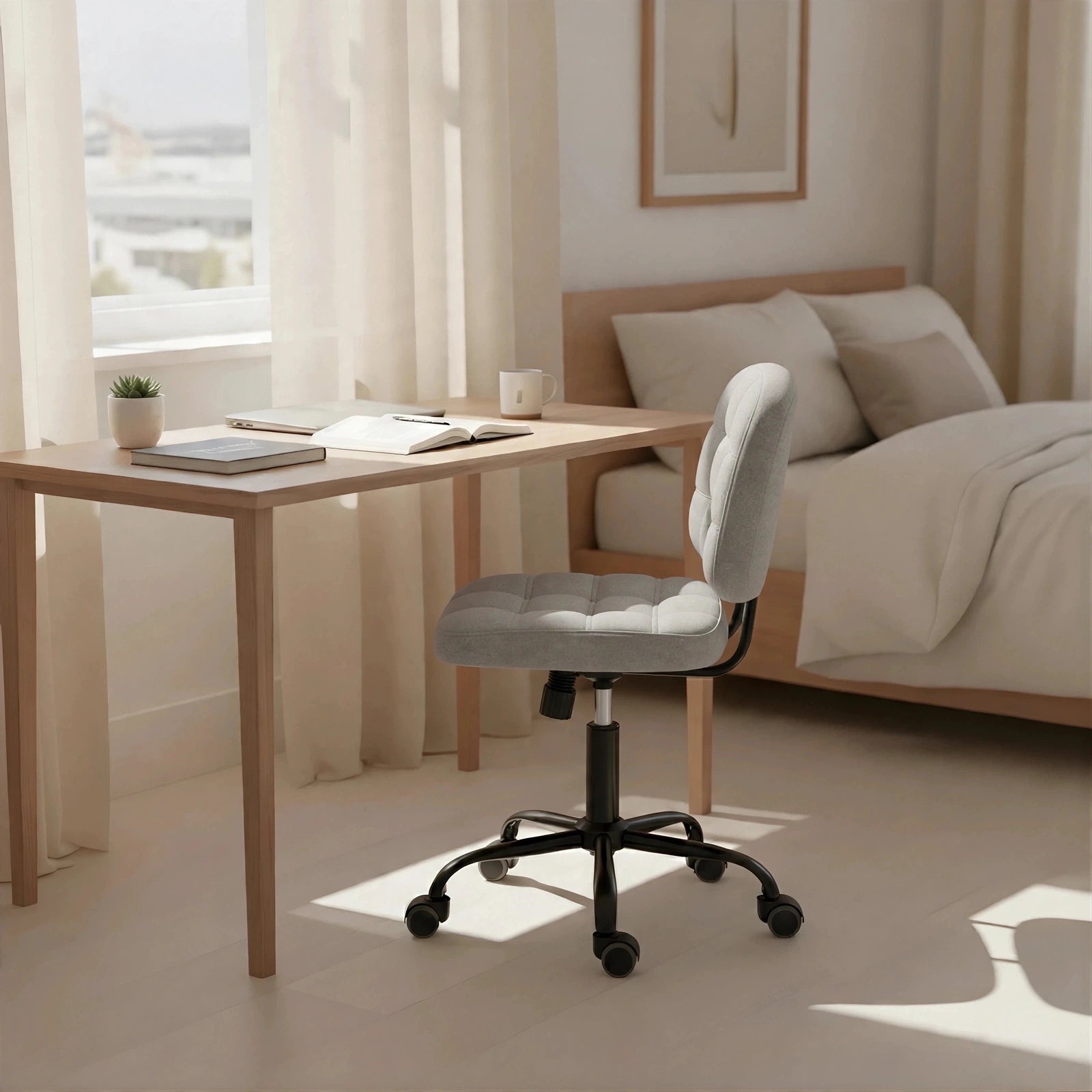 Premium Leather Executive Office Chair | Armless Ergonomic Swivel Cushioned Chair for Home & Workstation