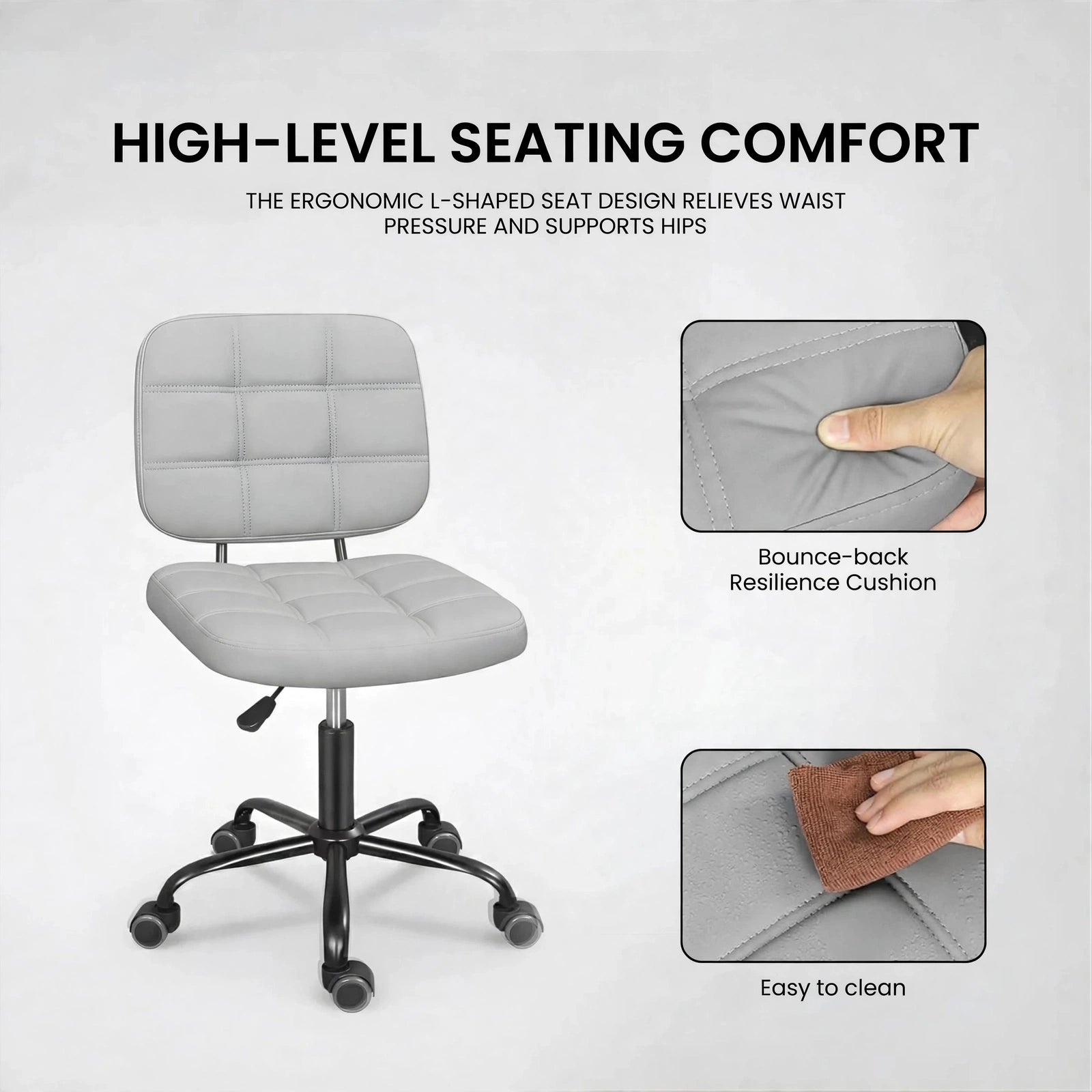 Premium Leather Executive Office Chair | Armless Ergonomic Swivel Cushioned Chair for Home & Workstation