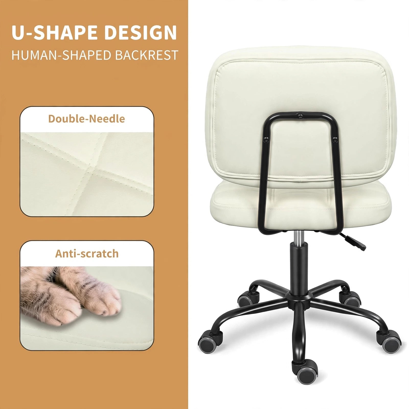Premium Leather Executive Office Chair | Armless Ergonomic Swivel Cushioned Chair for Home & Workstation