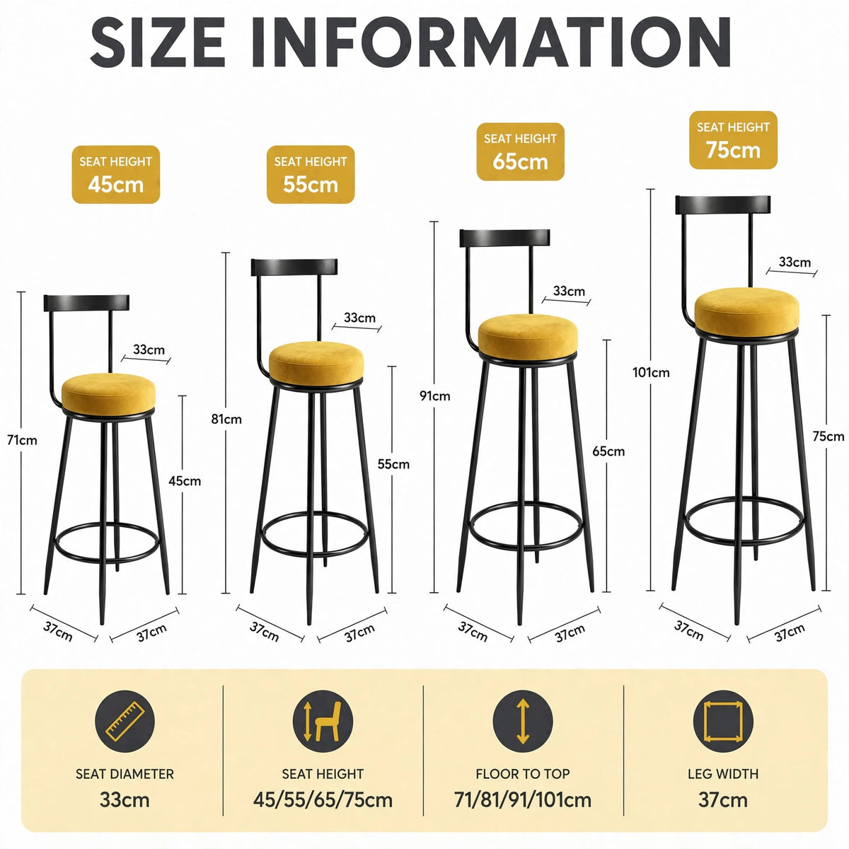 Nutech Decor Velvet Counter Height Bar Stool with Solid Backrest with Black Legs | Kitchen & Bar Seating