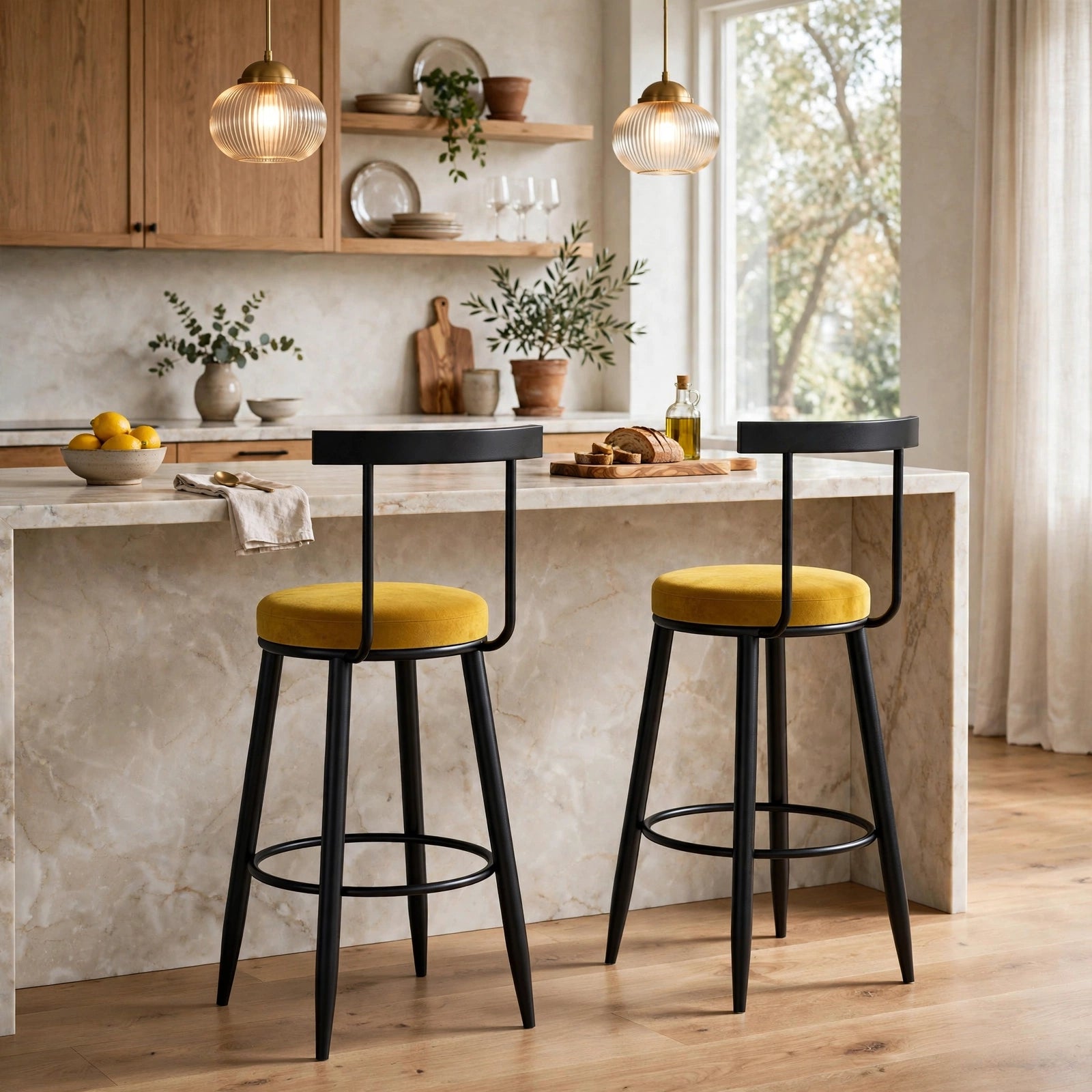 Nutech Decor Velvet Counter Height Bar Stool with Solid Backrest with Black & Gold Legs | Kitchen & Bar Seating