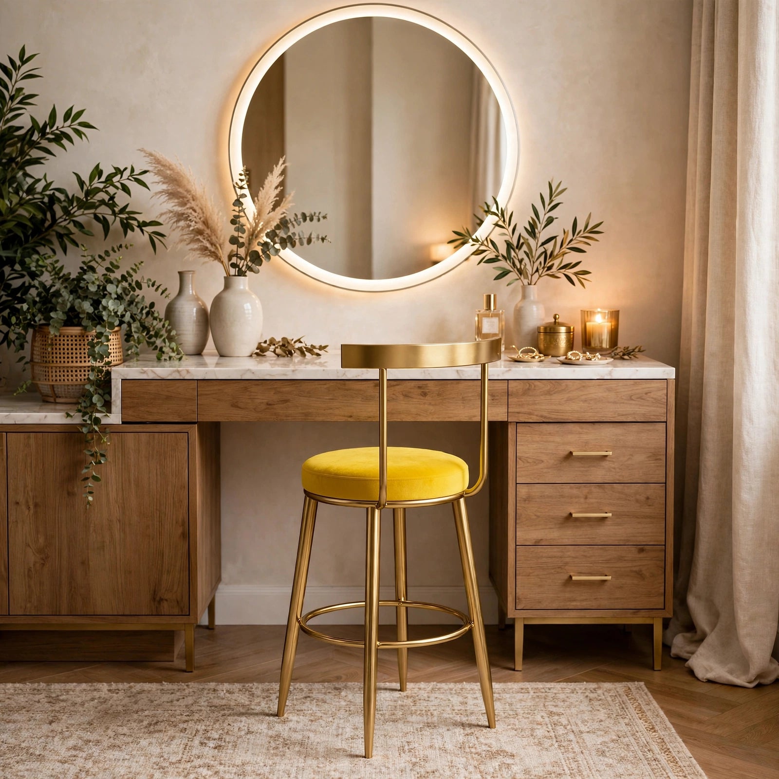 Nutech Decor Velvet Counter Height Bar Stool with Solid Backrest with Gold Legs | Kitchen & Bar Seating