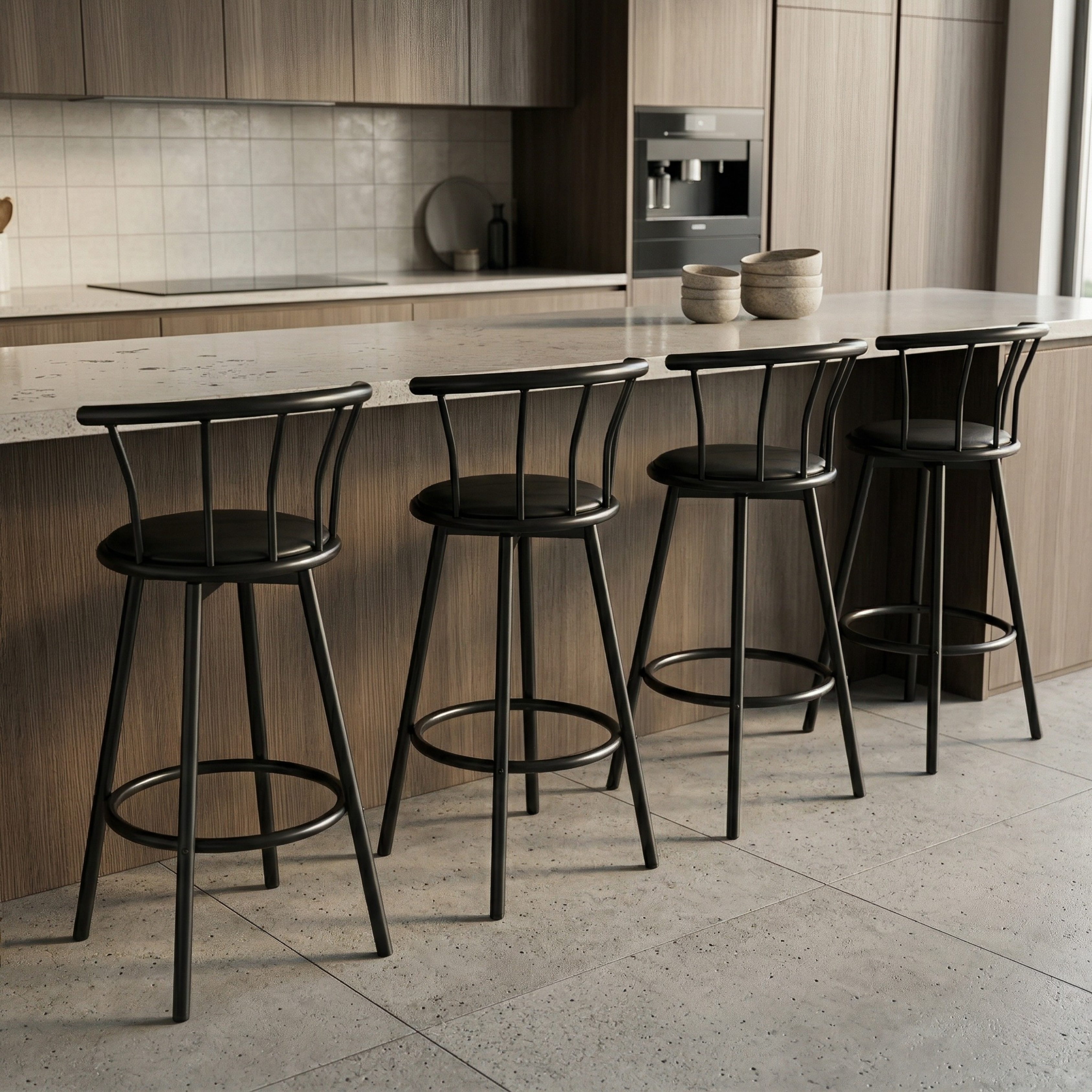 Modern Counter Height Bar Chair with Backrest & Footrest | Premium Metal Frame