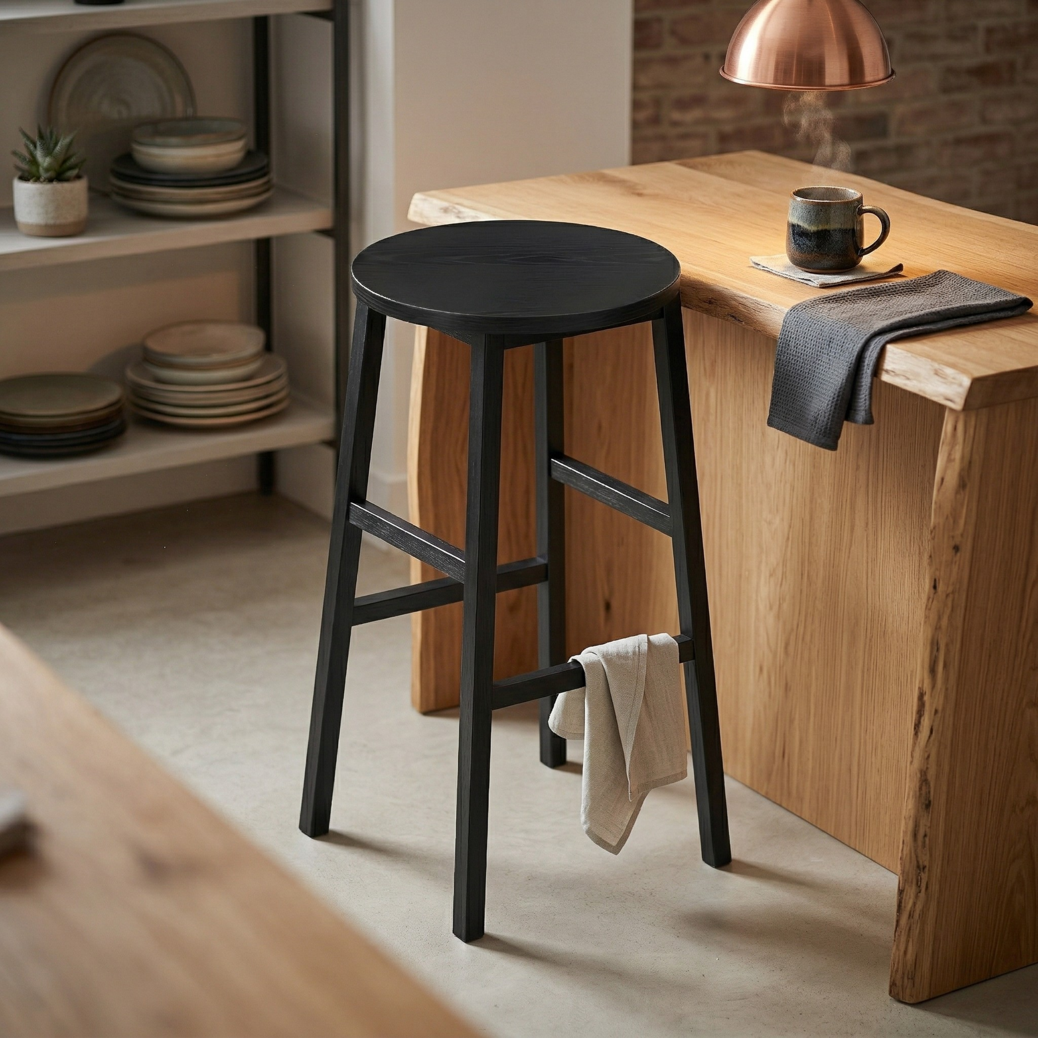 Wooden Top Tall Bar Stool with Metal Frame & Footrest | Kitchen Counter Seating