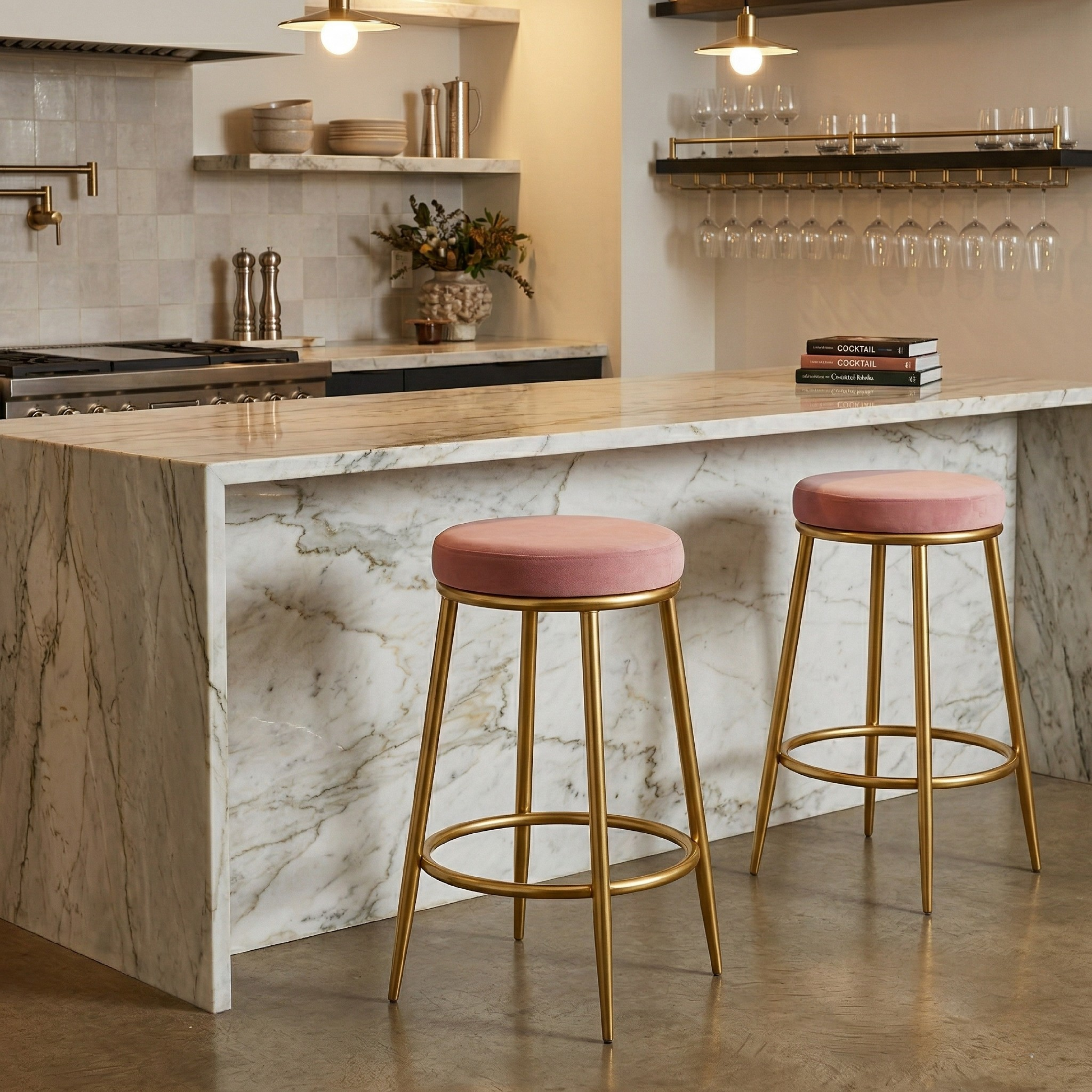 Velvet Counter Height Bar Stool | Modern Upholstered Kitchen & Cafe Seating