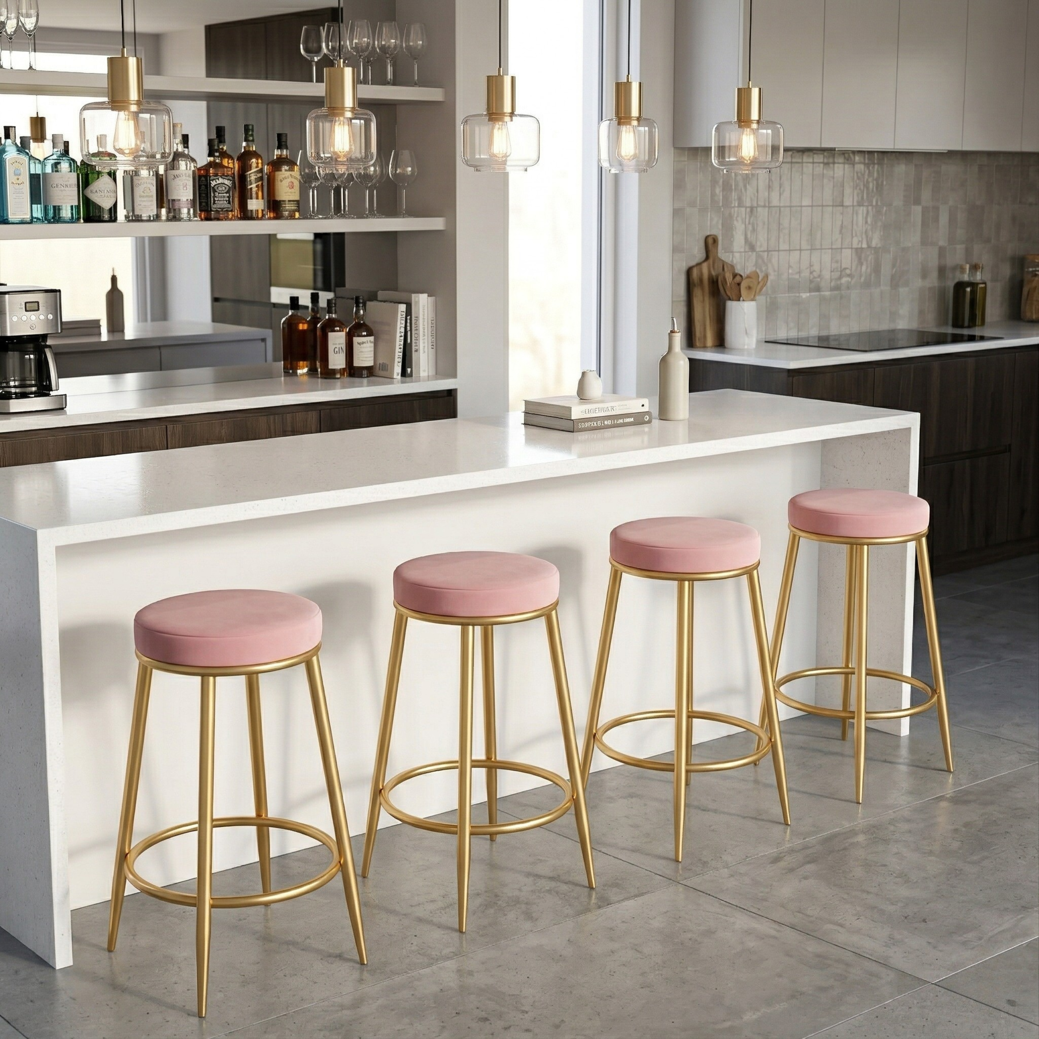 Velvet Counter Height Bar Stool | Modern Upholstered Kitchen & Cafe Seating