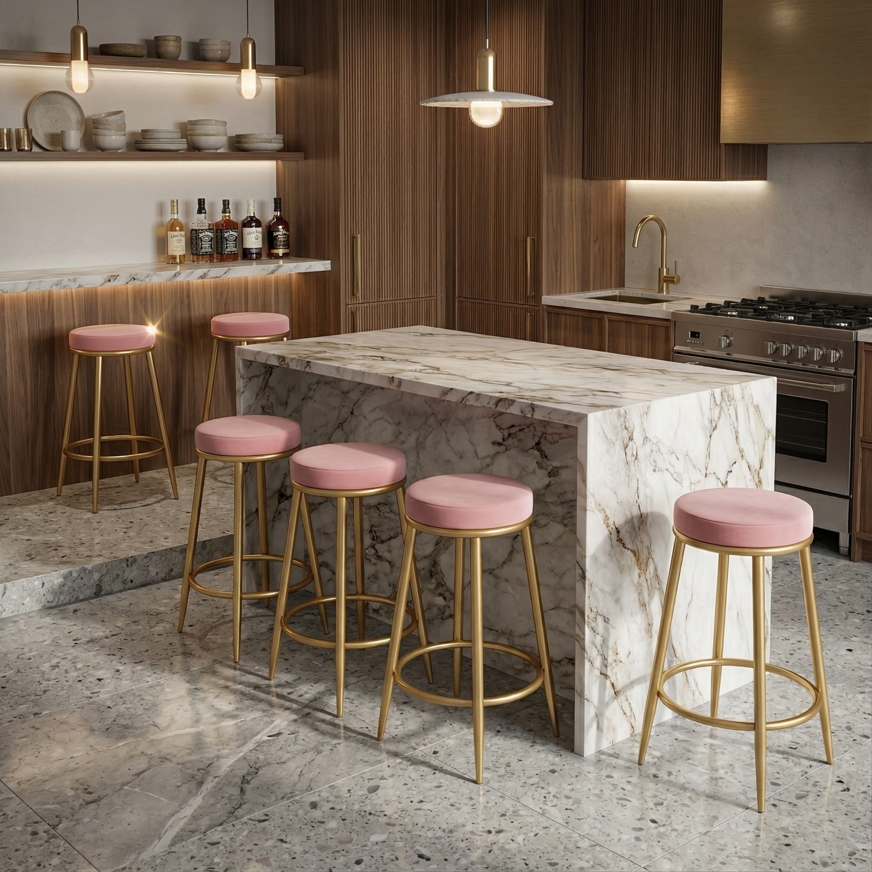 Velvet Counter Height Bar Stool | Modern Upholstered Kitchen & Cafe Seating