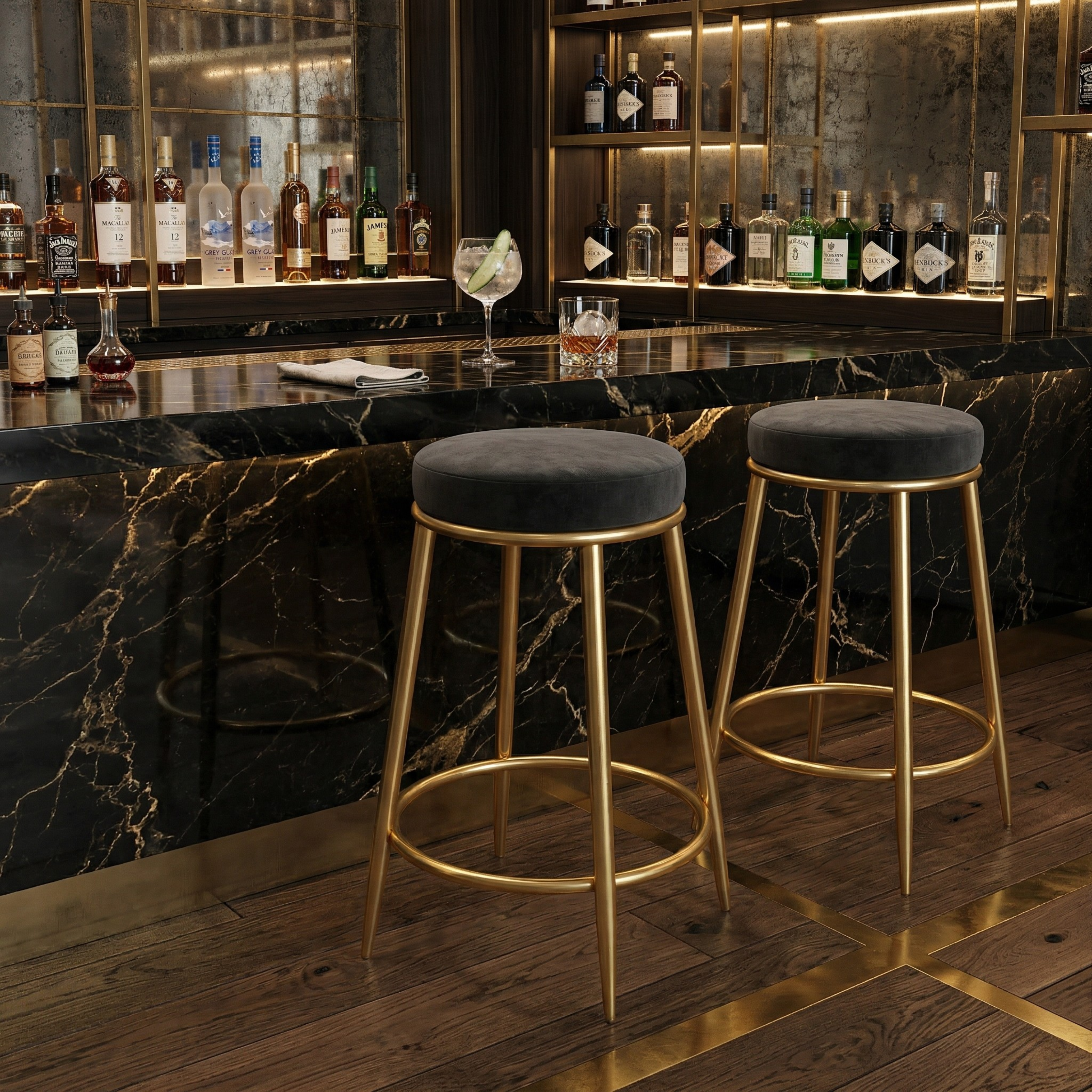 Velvet Counter Height Bar Stool | Modern Upholstered Kitchen & Cafe Seating
