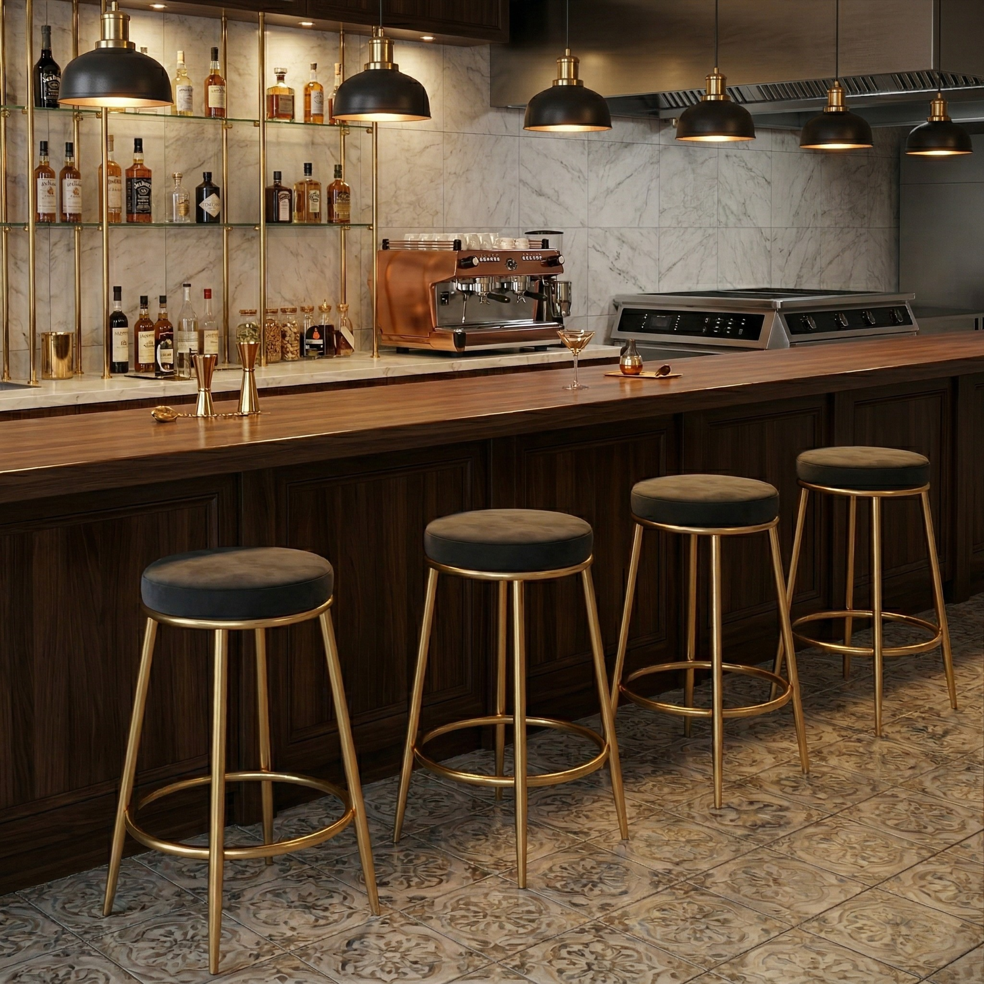 Velvet Counter Height Bar Stool | Modern Upholstered Kitchen & Cafe Seating