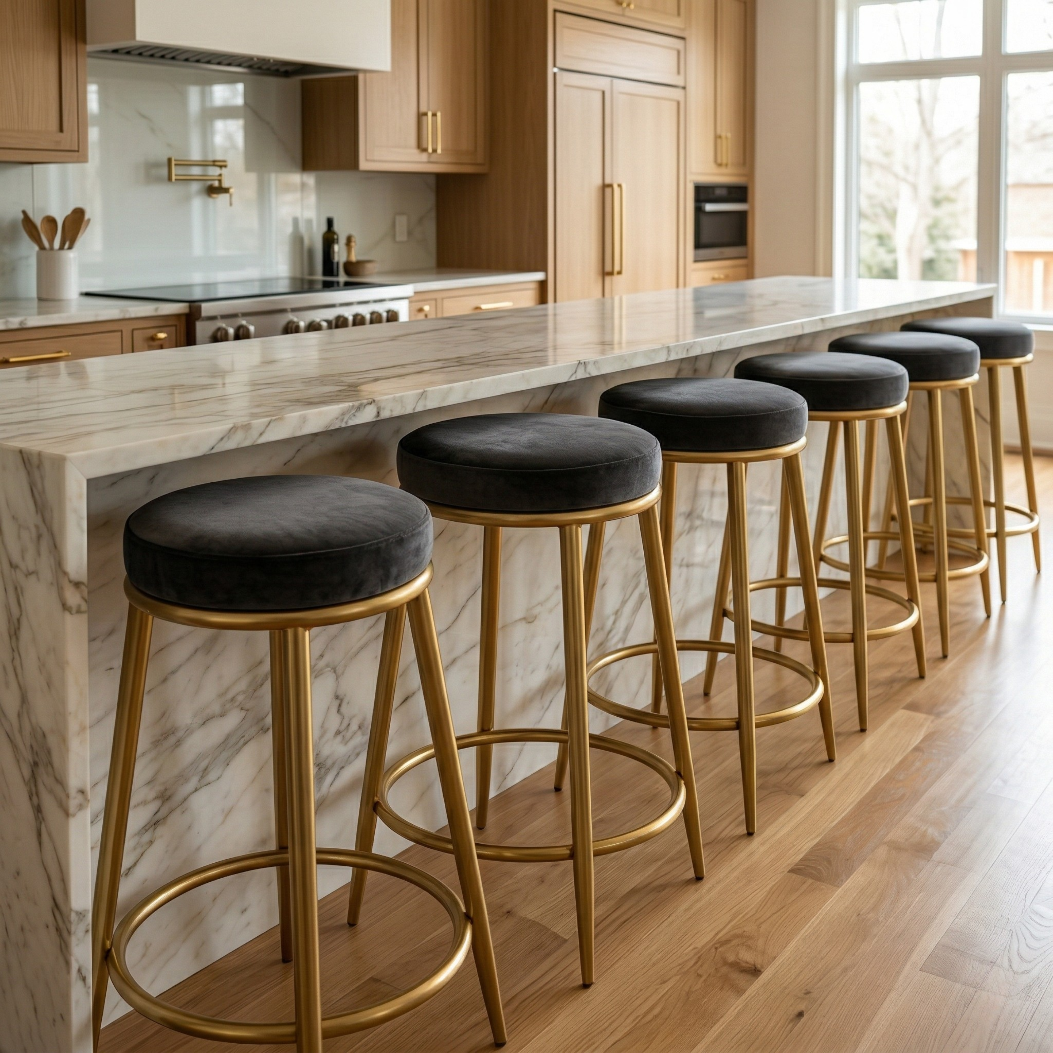 Velvet Counter Height Bar Stool | Modern Upholstered Kitchen & Cafe Seating