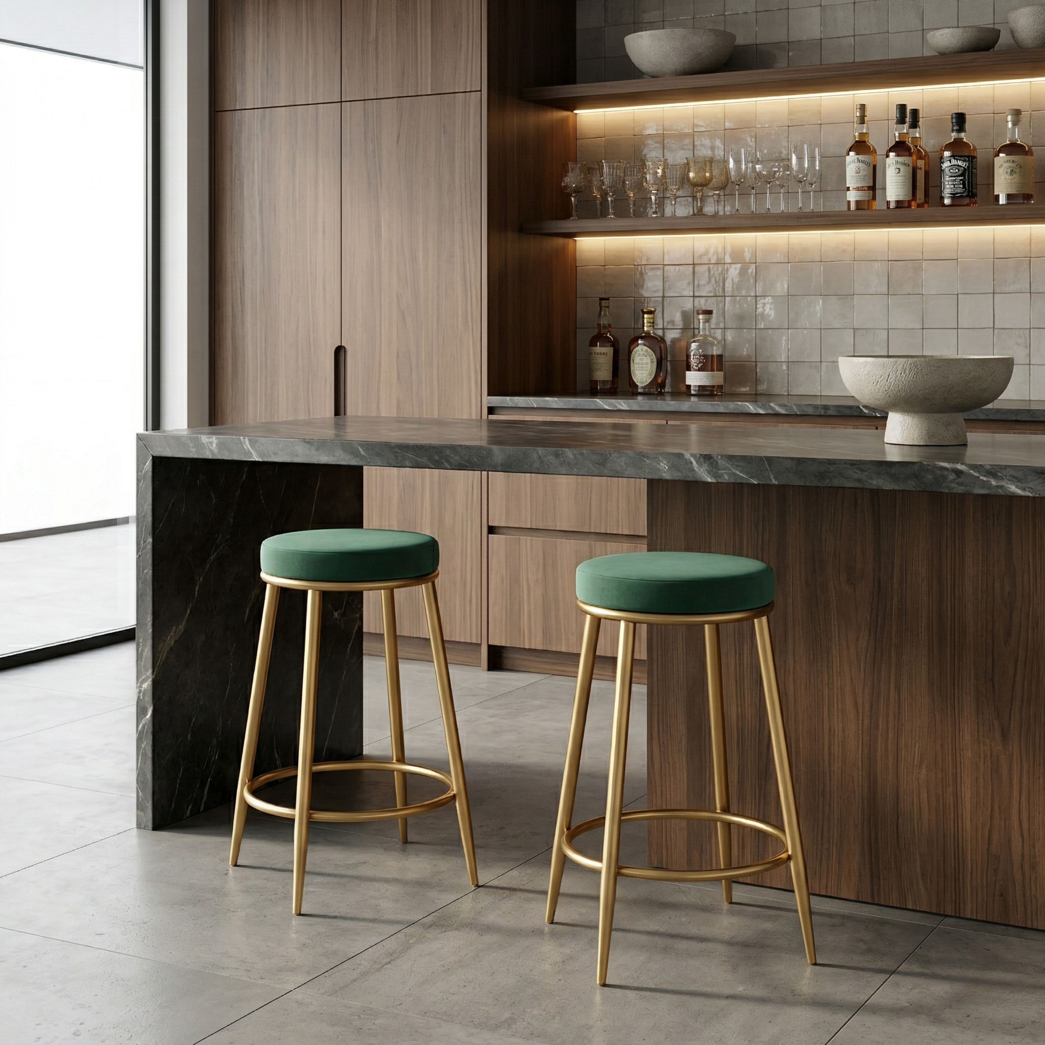 Velvet Counter Height Bar Stool | Modern Upholstered Kitchen & Cafe Seating