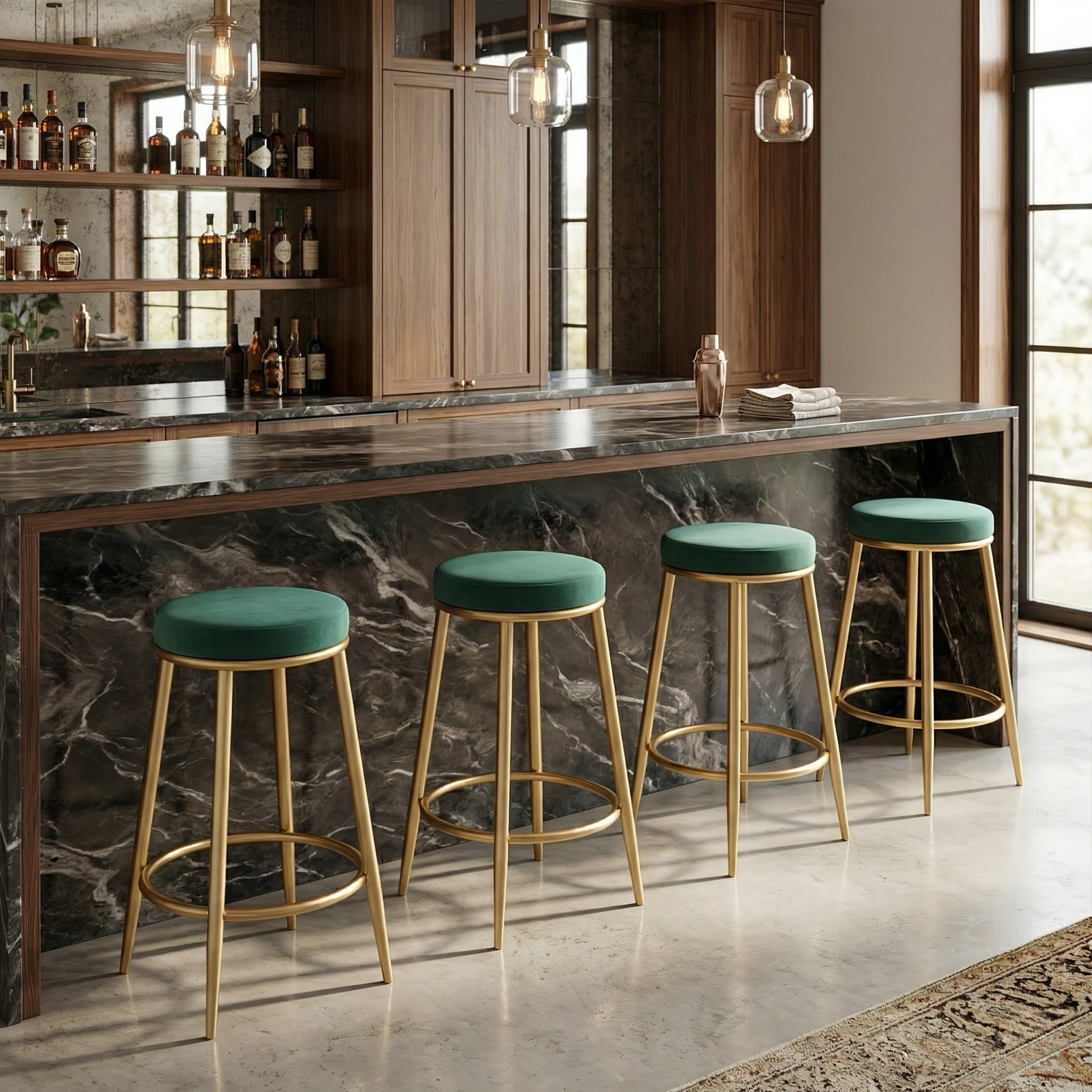 Velvet Counter Height Bar Stool | Modern Upholstered Kitchen & Cafe Seating