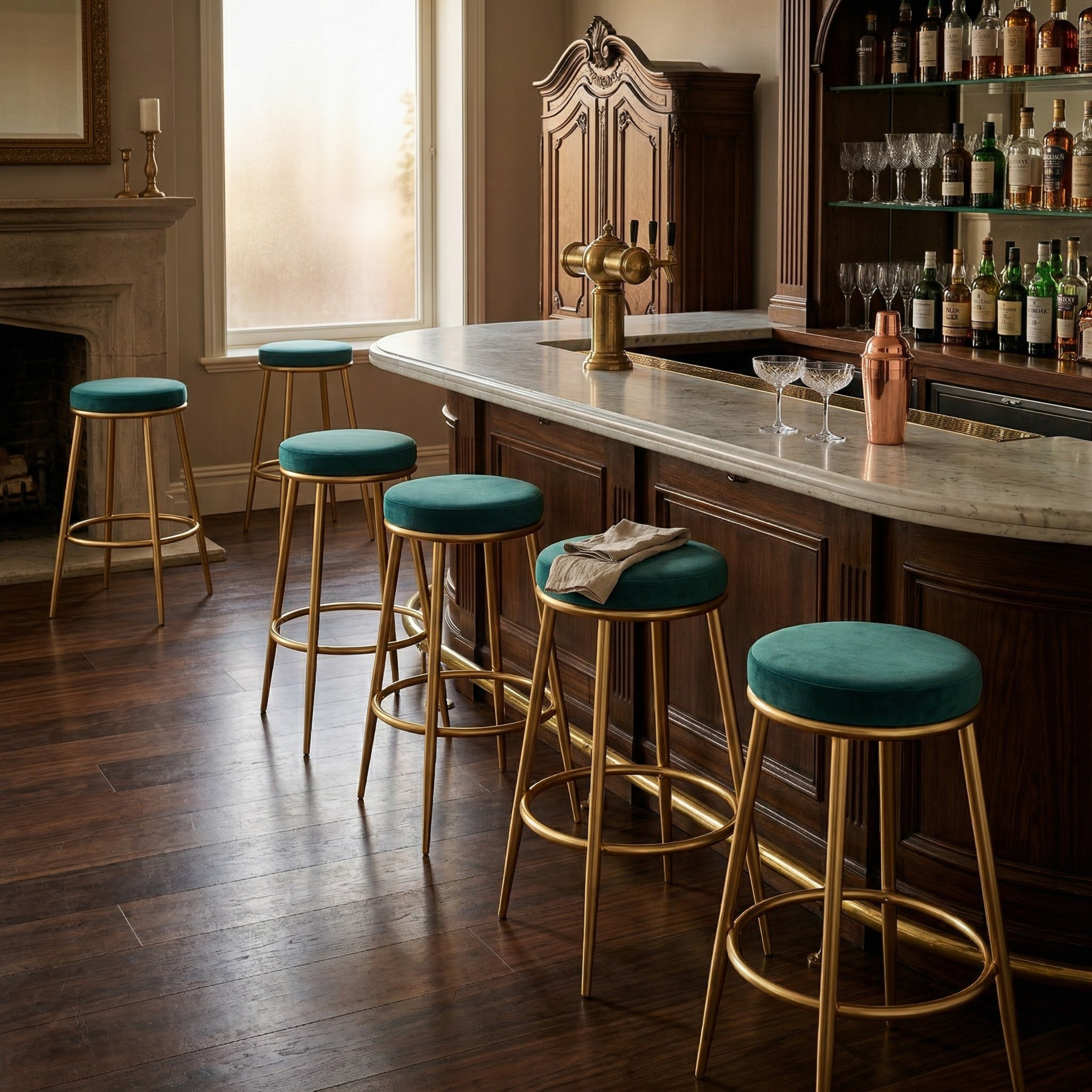 Velvet Counter Height Bar Stool | Modern Upholstered Kitchen & Cafe Seating