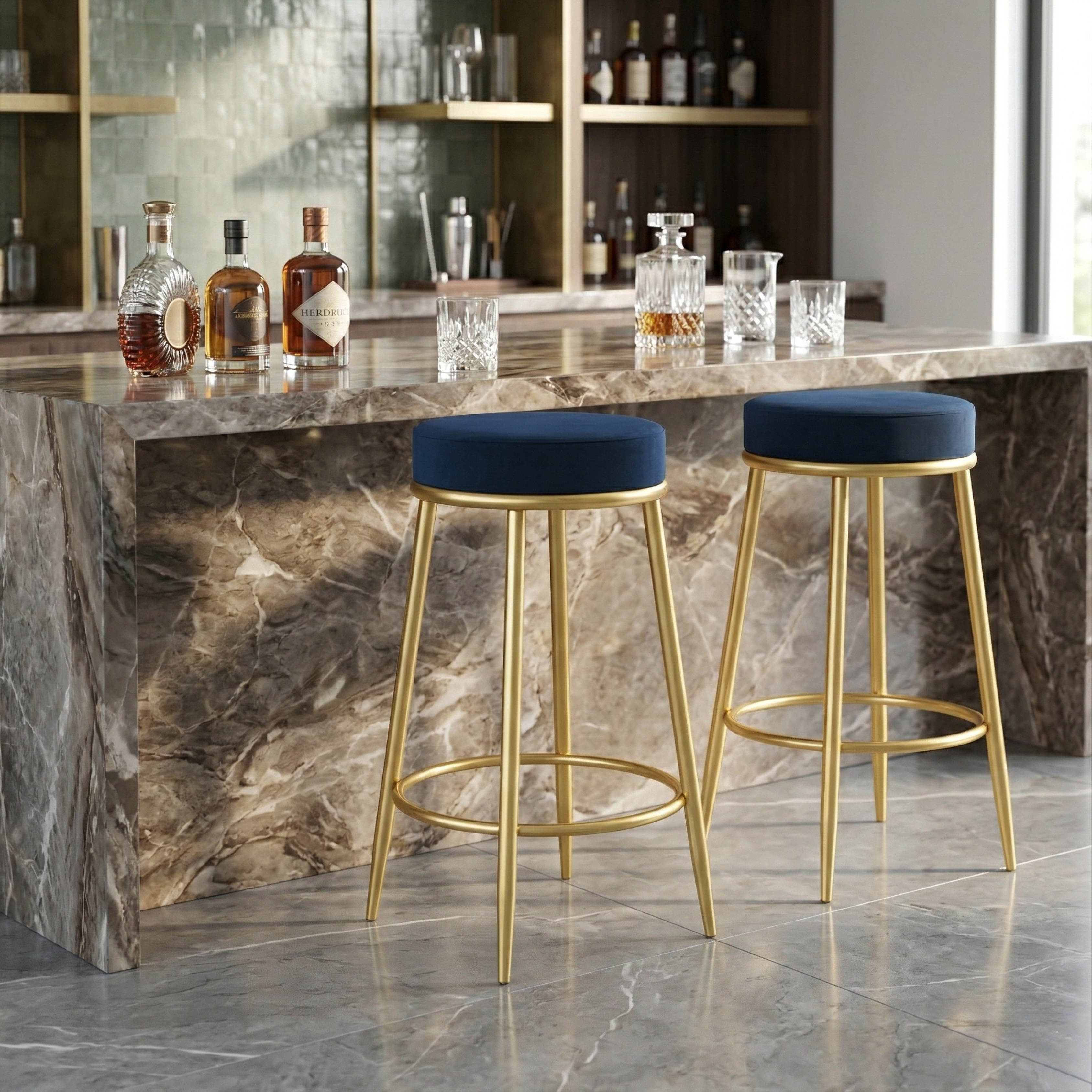 Velvet Counter Height Bar Stool | Modern Upholstered Kitchen & Cafe Seating