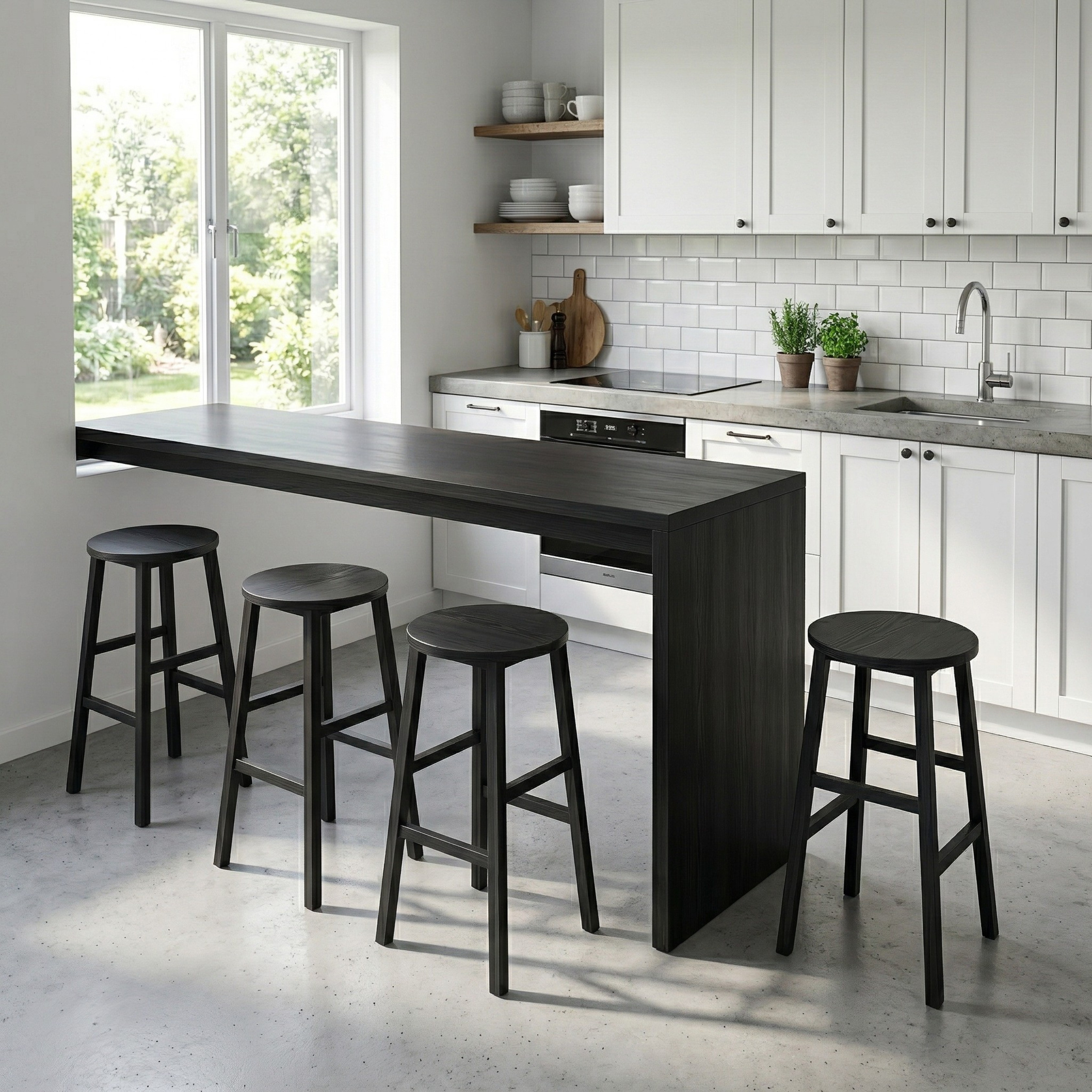 Wooden Top Tall Bar Stool with Metal Frame & Footrest | Kitchen Counter Seating