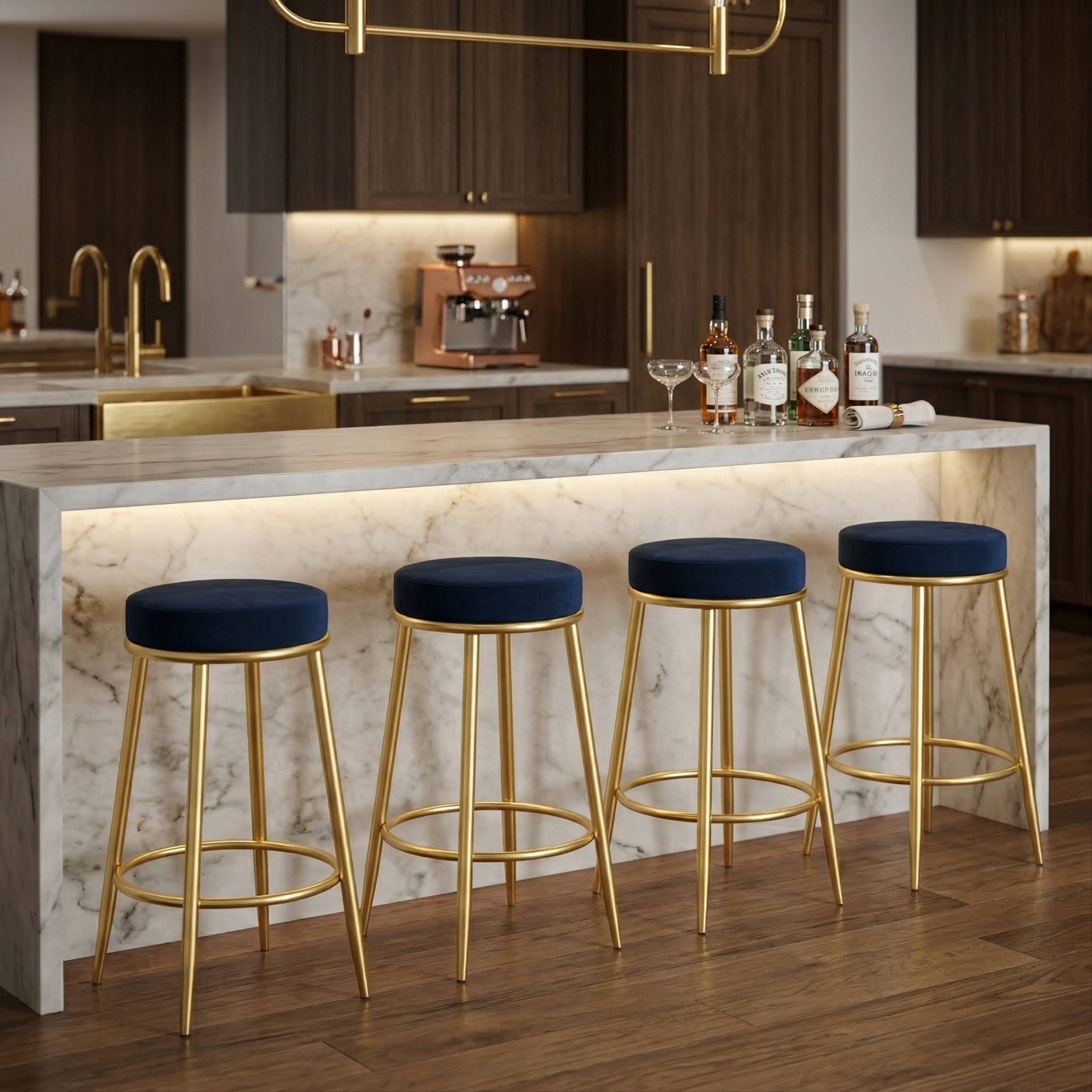 Velvet Counter Height Bar Stool | Modern Upholstered Kitchen & Cafe Seating