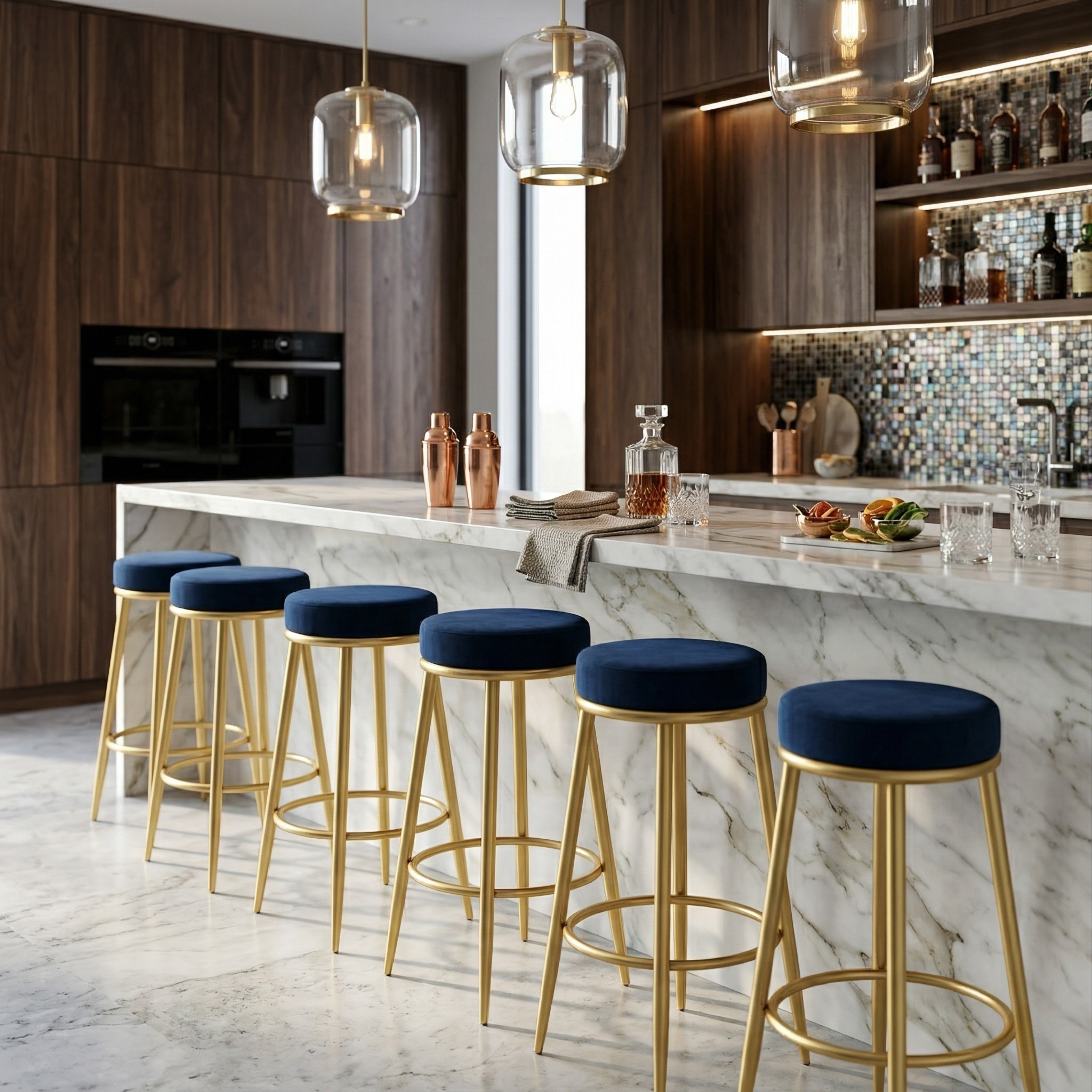 Velvet Counter Height Bar Stool | Modern Upholstered Kitchen & Cafe Seating