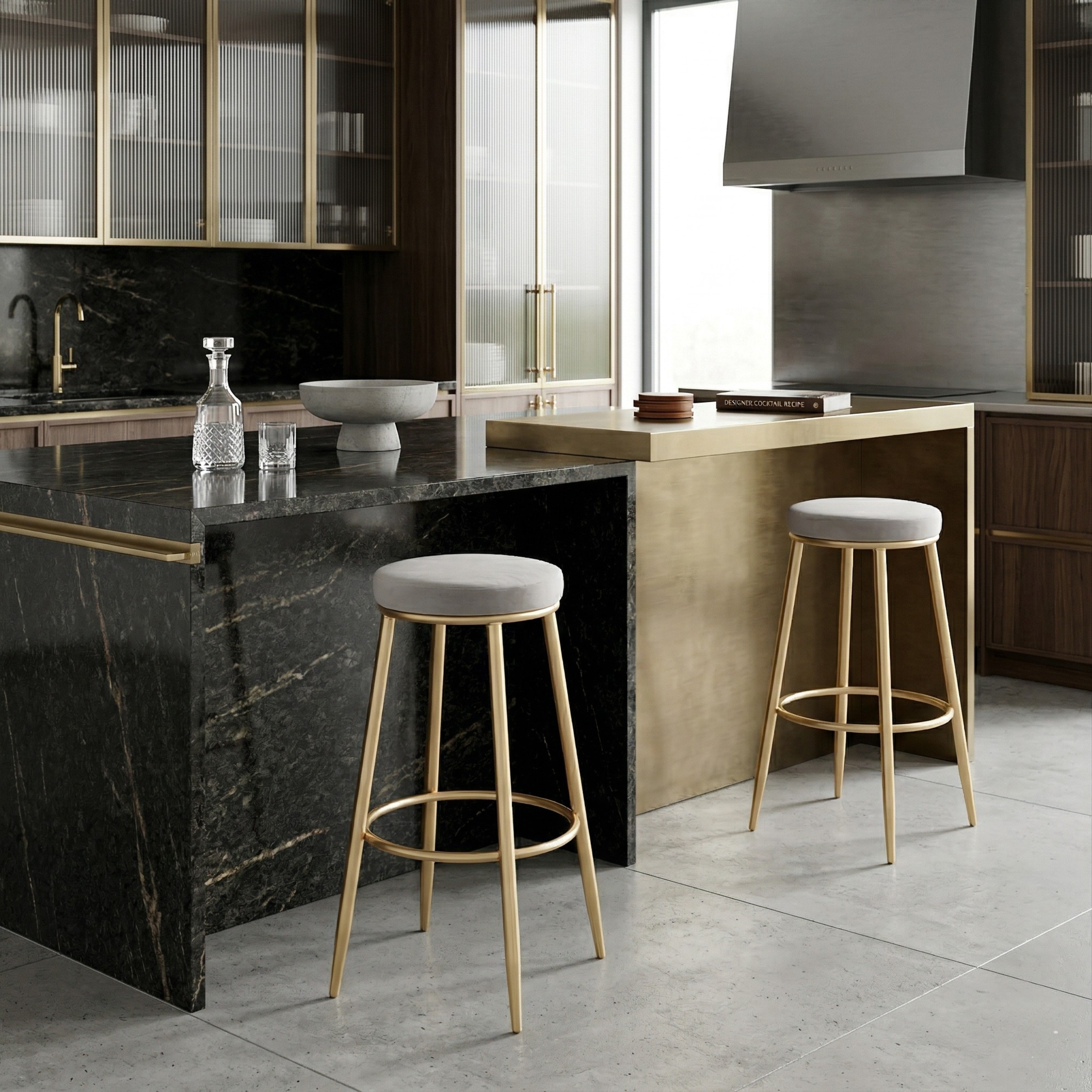 Velvet Counter Height Bar Stool | Modern Upholstered Kitchen & Cafe Seating