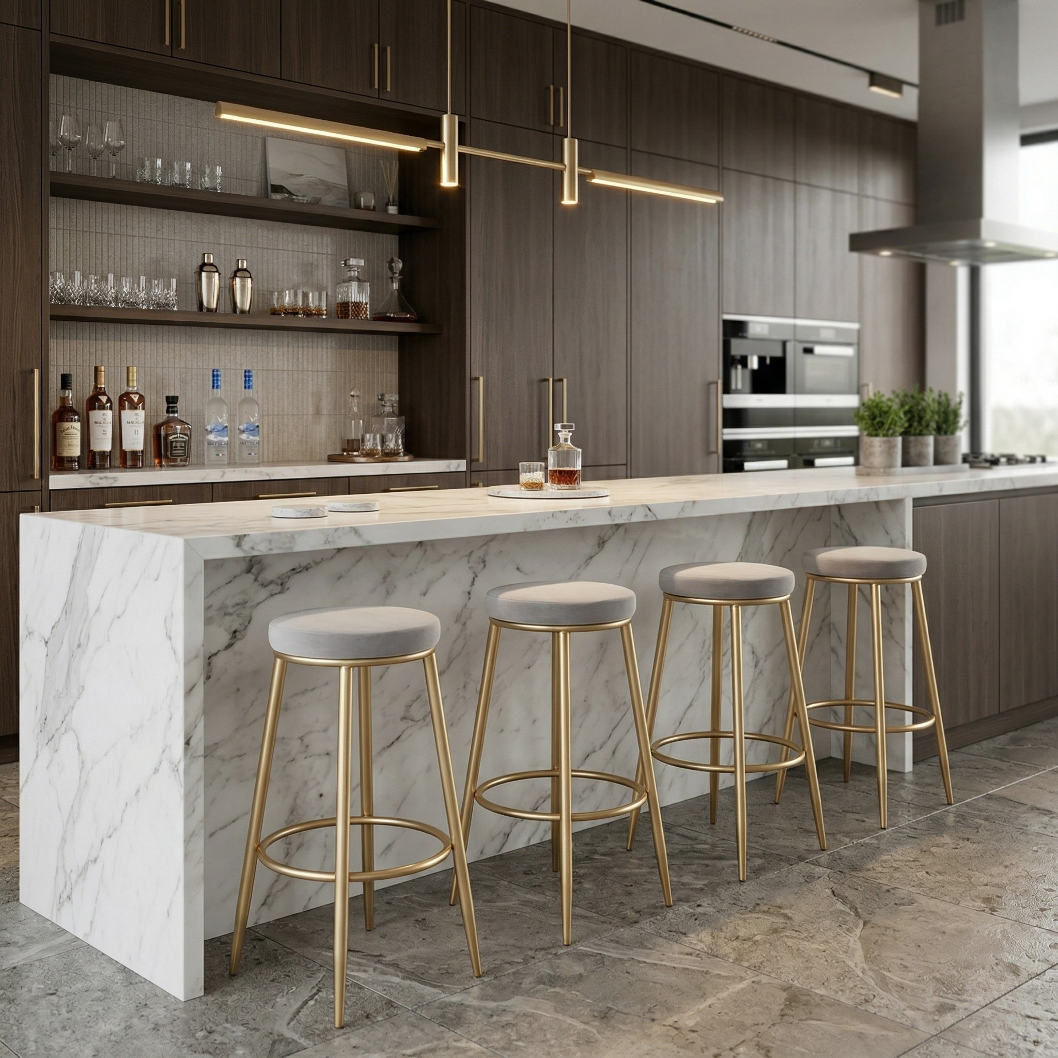 Velvet Counter Height Bar Stool | Modern Upholstered Kitchen & Cafe Seating