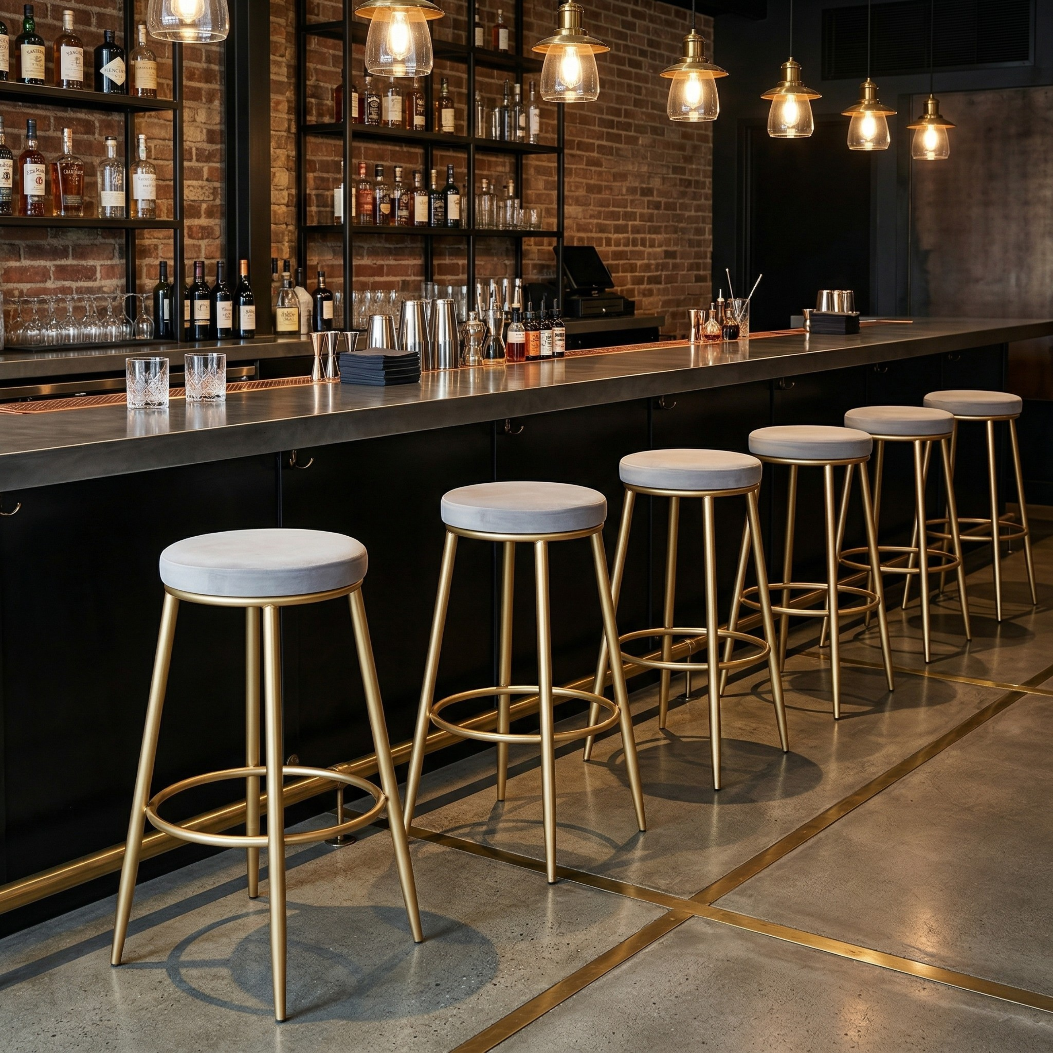 Velvet Counter Height Bar Stool | Modern Upholstered Kitchen & Cafe Seating