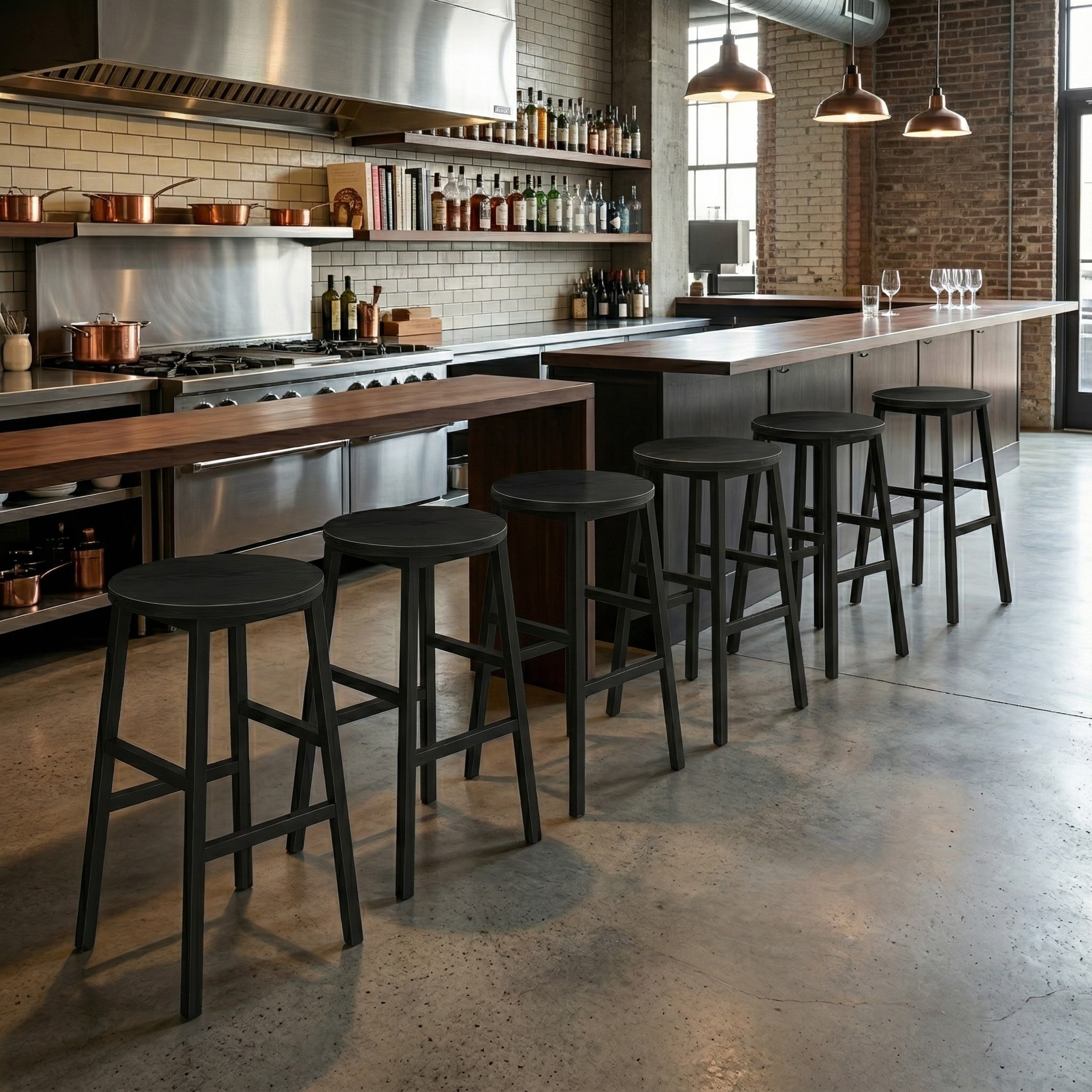 Wooden Top Tall Bar Stool with Metal Frame & Footrest | Kitchen Counter Seating