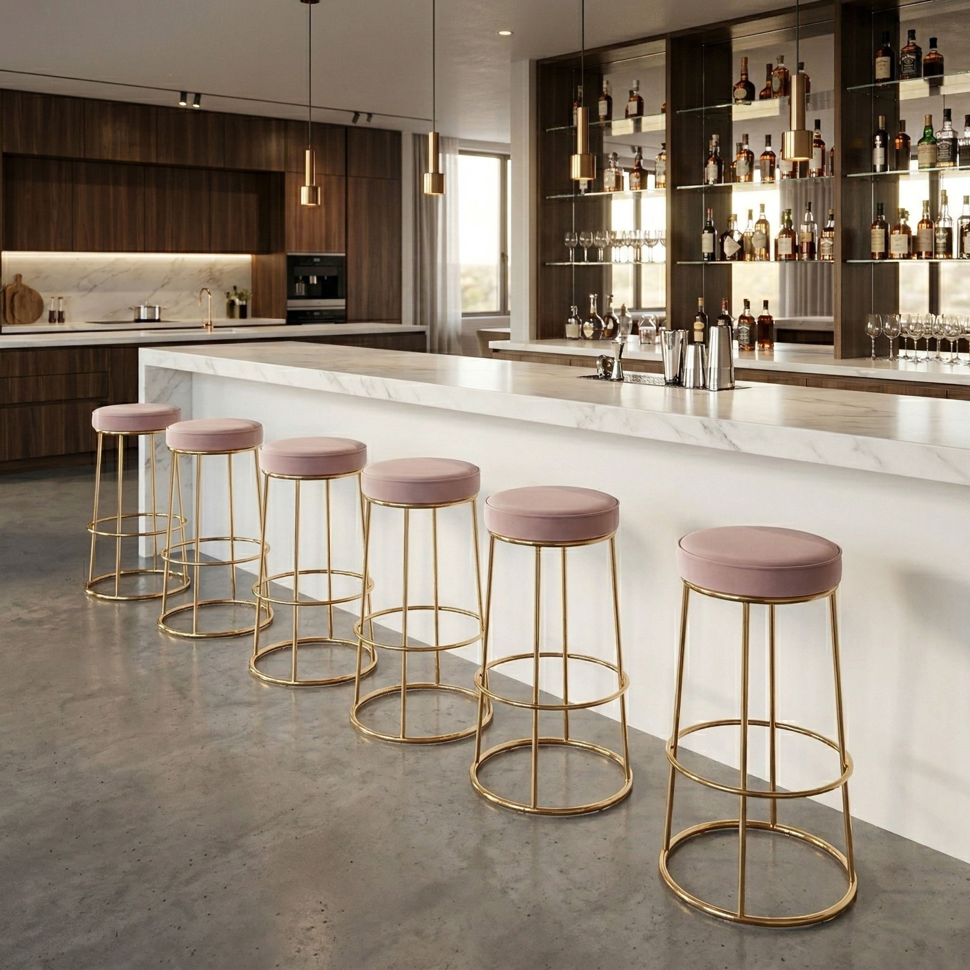 Black Velvet Counter Height Bar Stool with Footrest | Rustic Gold Legs