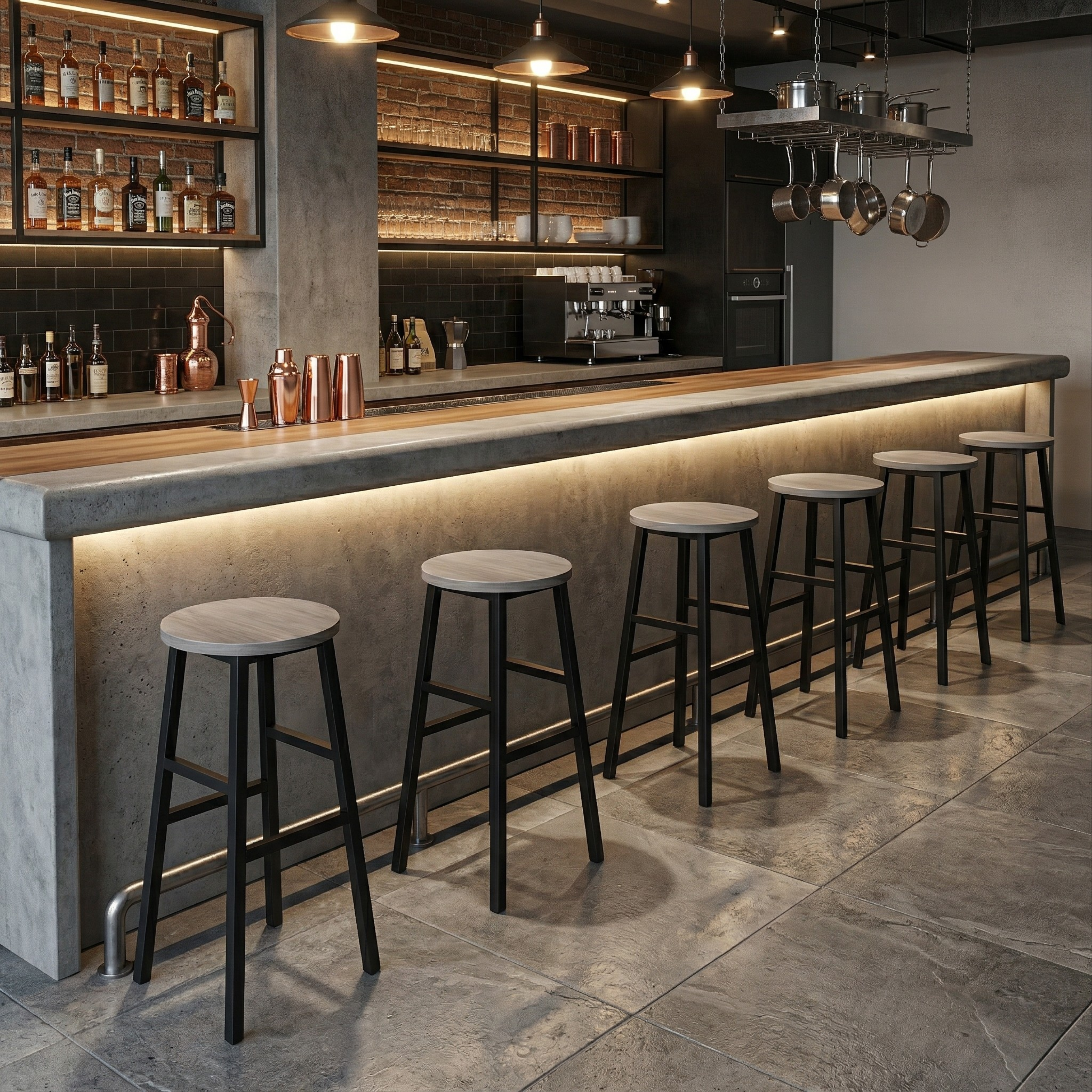 Wooden Top Tall Bar Stool with Metal Frame & Footrest | Kitchen Counter Seating